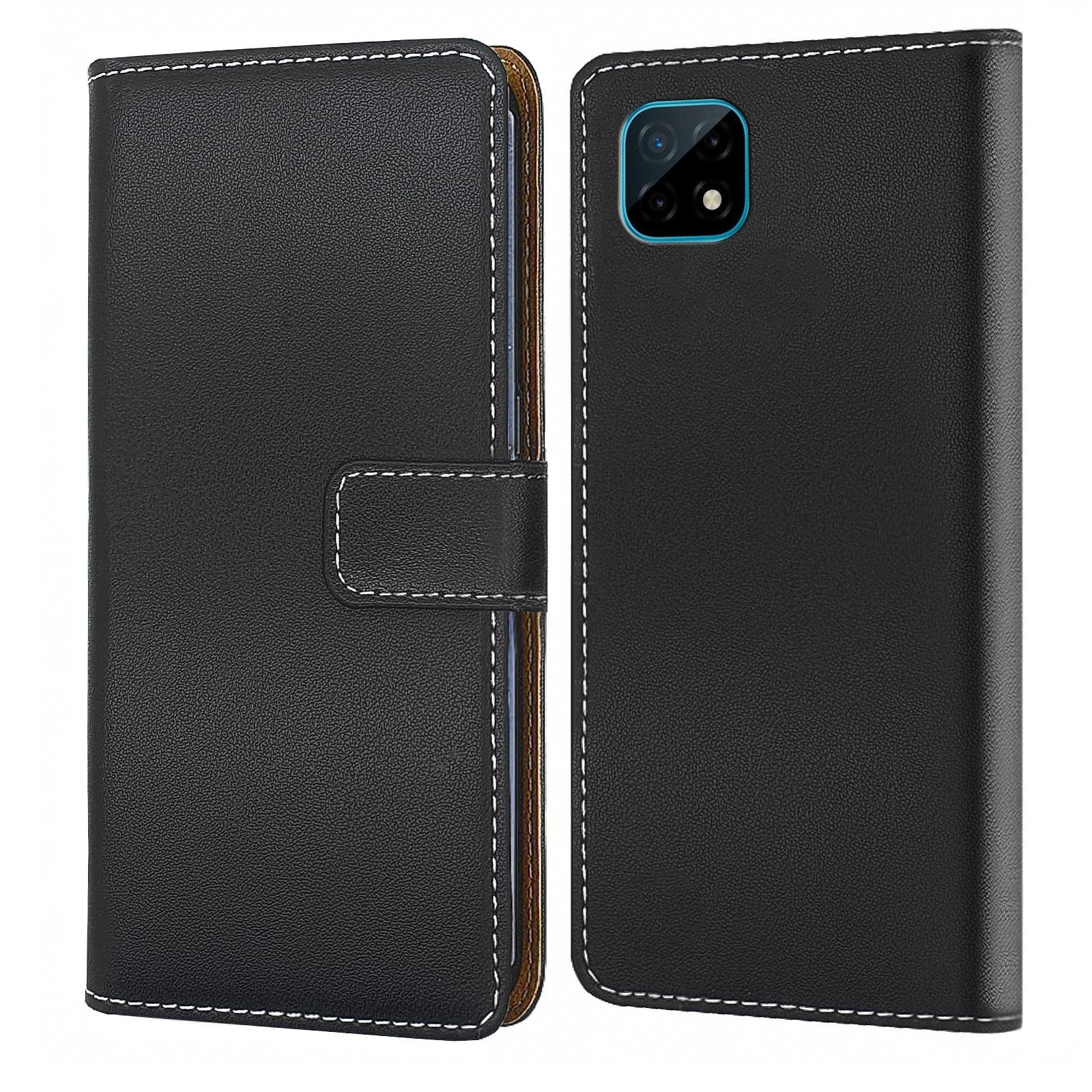 Numerva Handyhülle Bookstyle Etui Handytasche Schutzhülle für Realme C11 2021, Klapphülle Flip Cover Schwarz