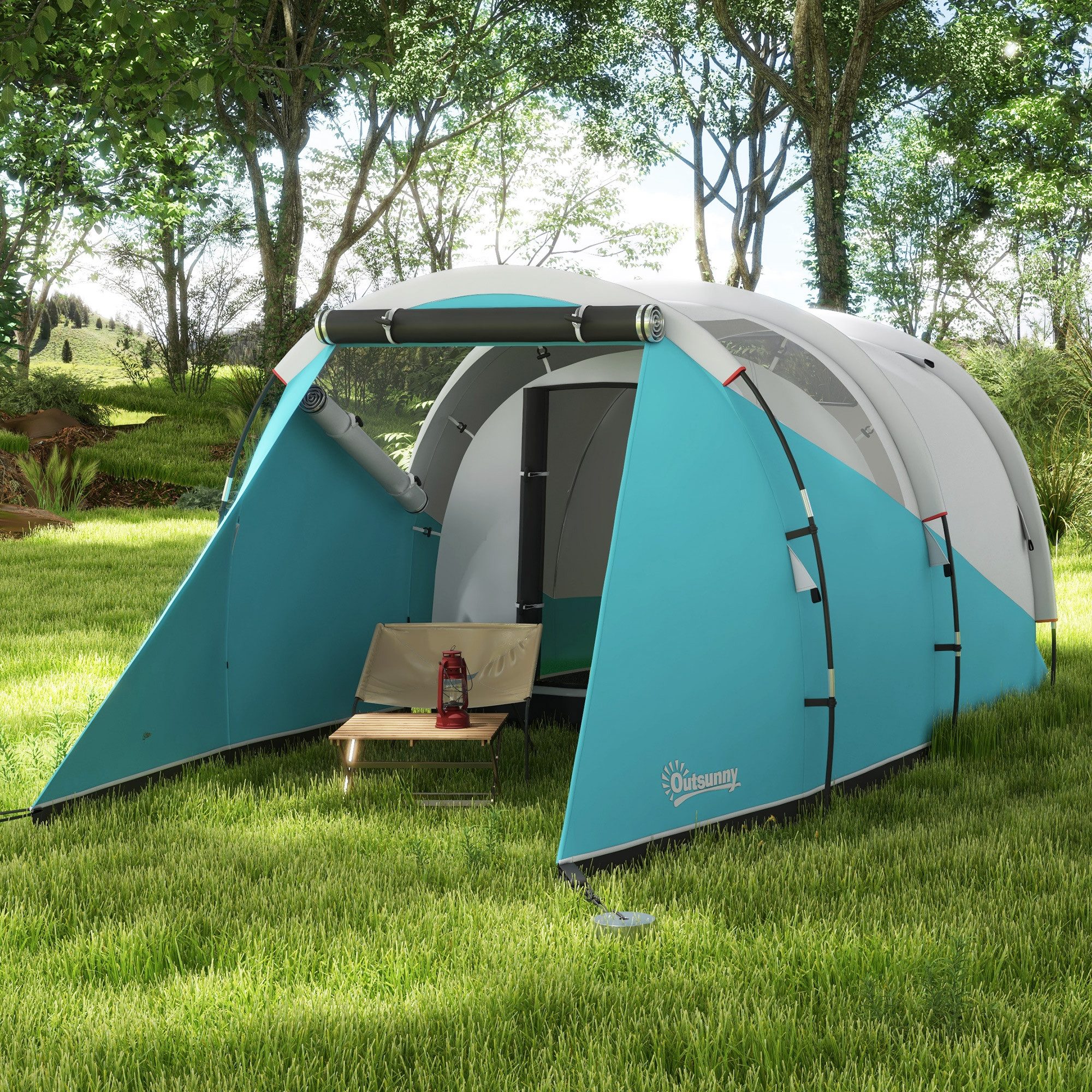 ibettertec Kuppelzelt Campingzelt für 3 Personen, separate Wohn- & Schlafräume, (460x260x190 cm, Blau, wasserdicht, mit Lampenhalter)
