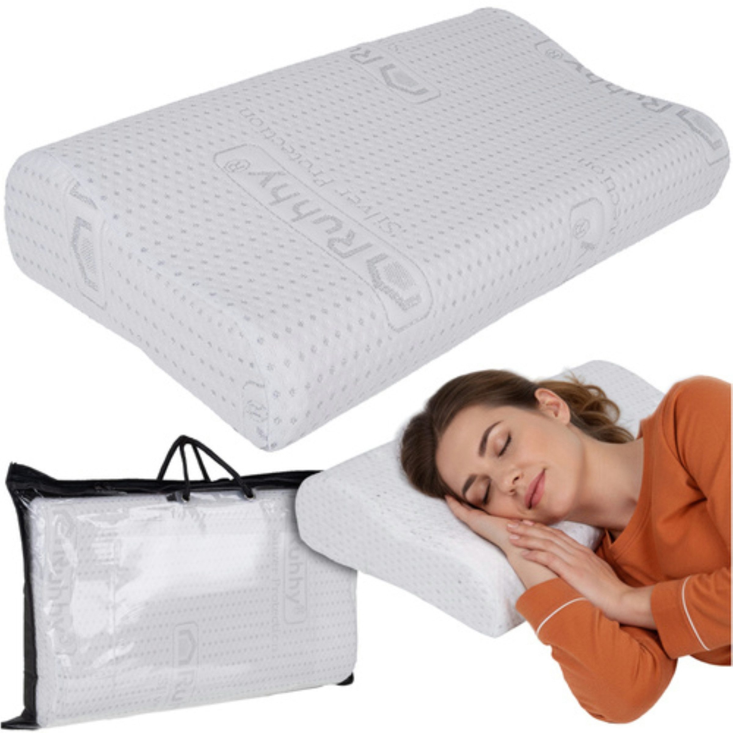 Ruhhy Nackenstützkissen Ergonomisches Kopfkissen Memory Foam für Seiten- und Rückenschläfer, Füllung: Memory-Schaum, Seitenschläfer, Rückenschläfer, Memory-Schaum Kissen Set mit Bezug und Tasche, Ergonomisches Memory-Kissen mit Bezug und Aufbewahrungstasche, Memory-Schaum, ergonomisch, Nackenstütze, waschbarer Bezug