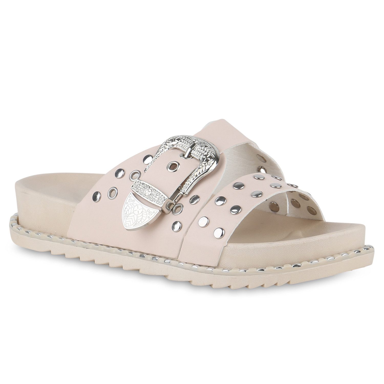 VAN HILL 840995 Pantolette Damen Pantoletten Sandalen Nieten Schnallen Prof günstig online kaufen
