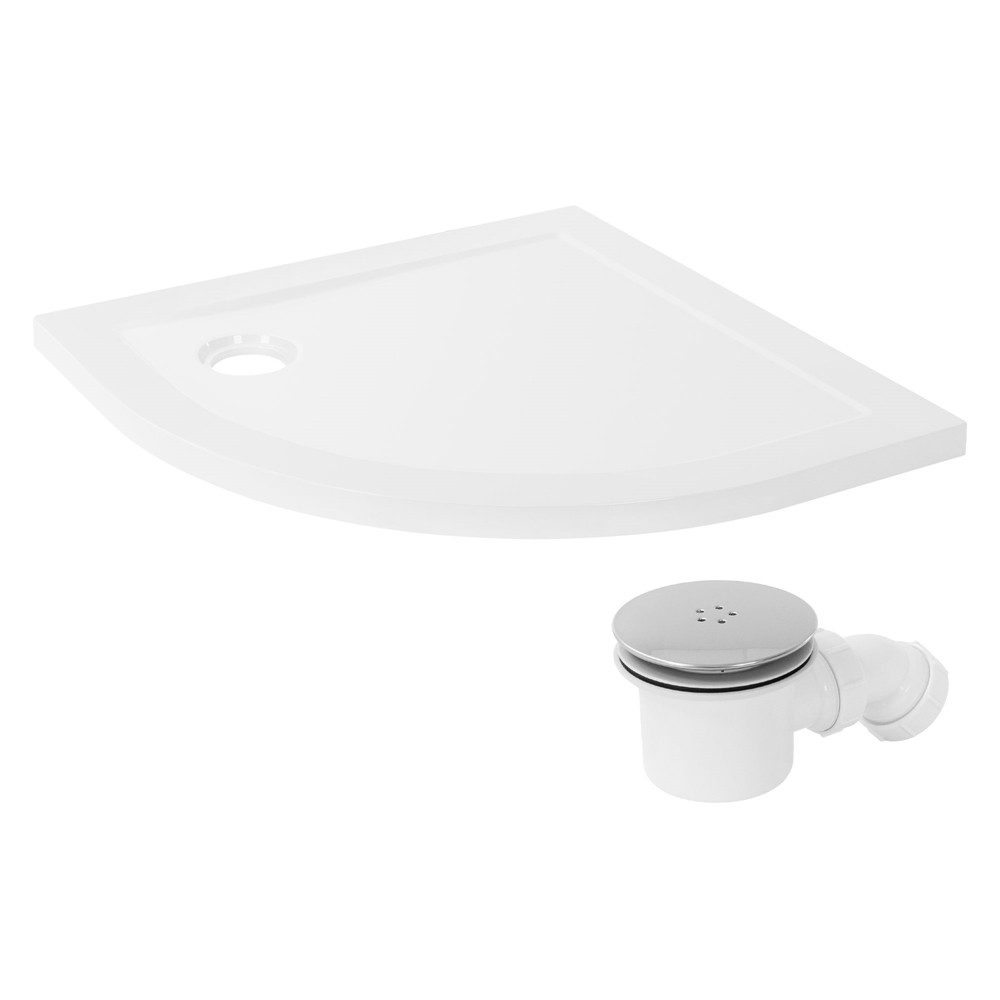 LuxeBath Duschwanne Brausetasse mit Ablaufgarnitur, Duschtasse Komplett Set Hochglanzoptik, Rund, Brausewanne 80x80 cm rund Weiß aus SMC mit Siphon