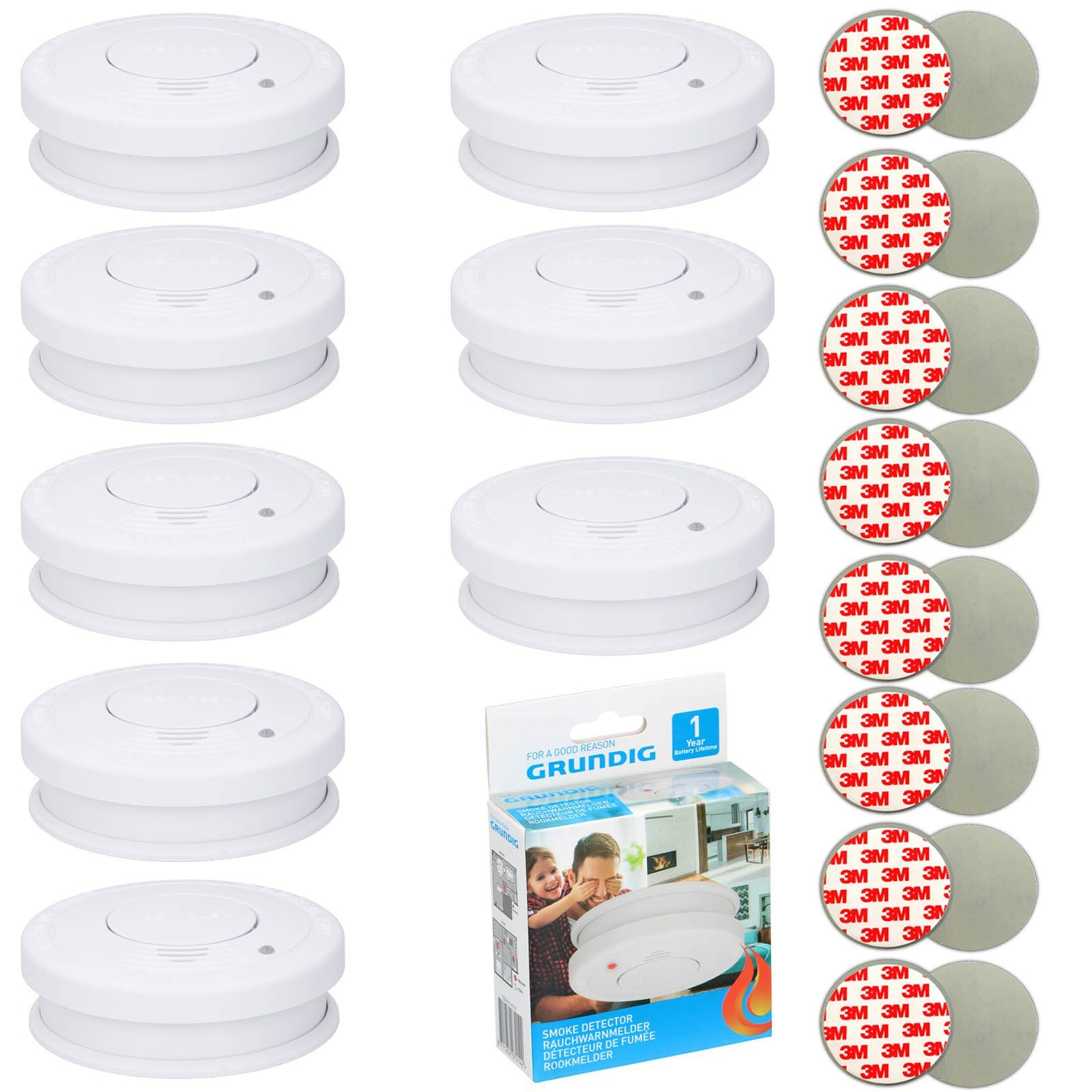 8x Rauchmelder 85dB Inkl. 9V Batterie + 3M Klebepad Set Feuermelder Rauchmelder