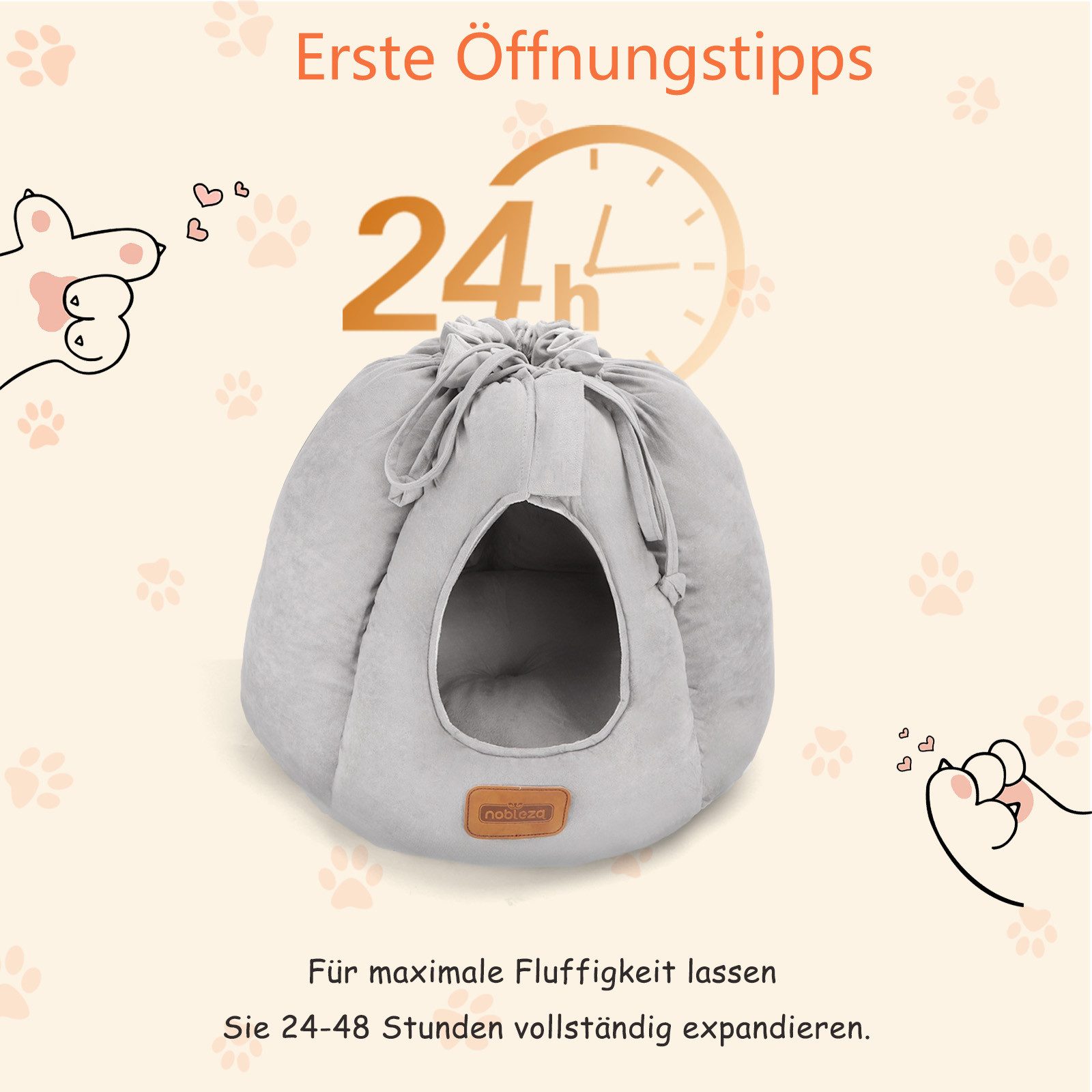 nobleza Tierbett 2-in-1 Katzenbett und Höhle, Geschlossen oder Offen Konvertierbar – Bild 4 von 5