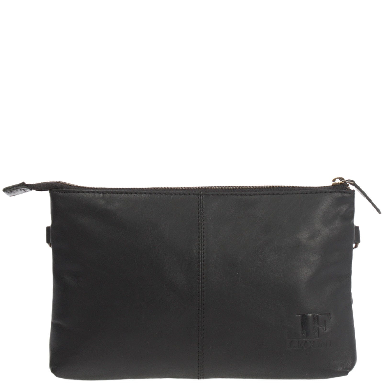 kleine schwarz Schultertasche Leder LE3081 LECONI Clutch Damentasche Umhängetasche