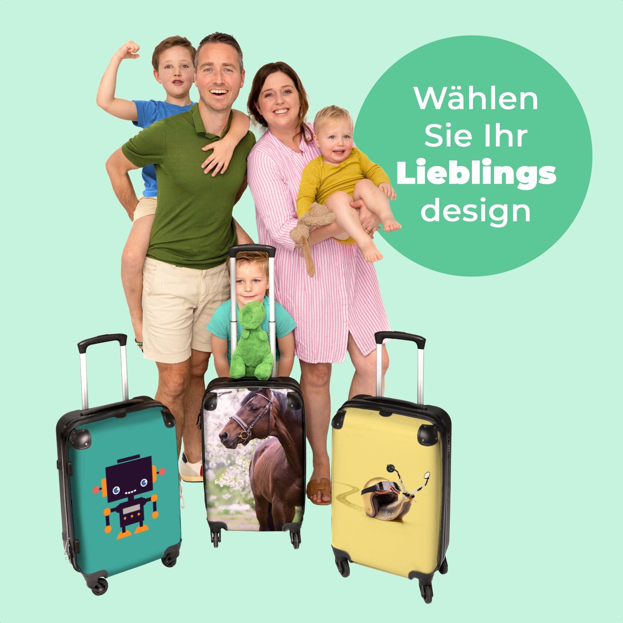 Rollen, Rollkoffer Trolley Aufgabegepäck - Blüte Kind, 4 - Pferd Sakura Rollen NoBoringSuitcases.com© - mit Reisekoffer - - Koffer 67x43x25cm Große 4 Porträt