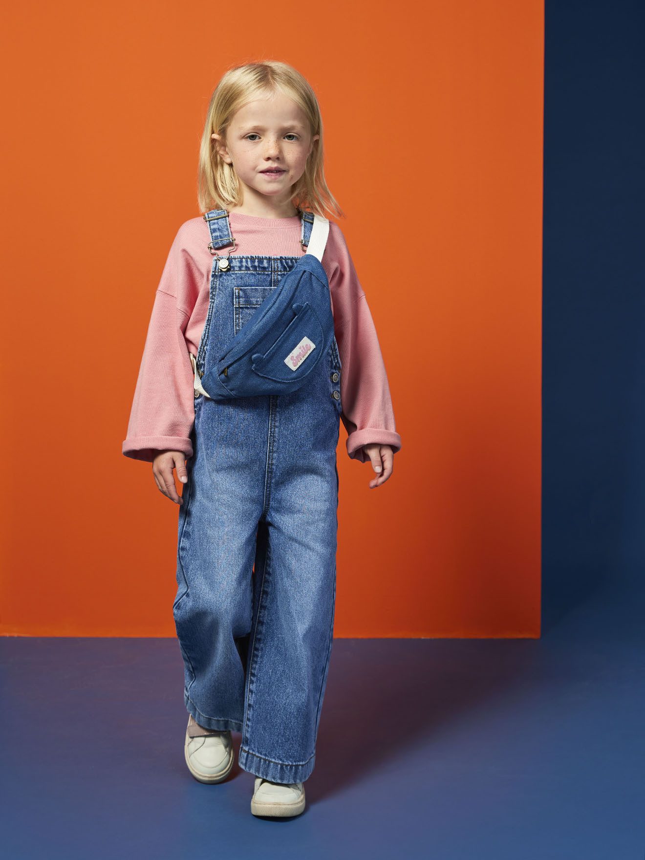 vertbaudet Jumpsuit Mädchen Jeans-Latzhose mit weitem Bein