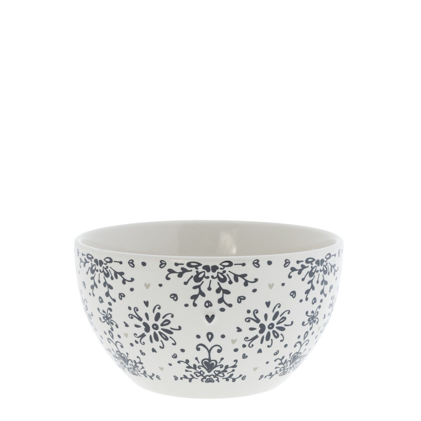 Bastion Collections Schale Bowl handgefertigt, schwarz D13cm, handbemalt weiß (1-tlg), Keramik, Baroque Keramik Flower