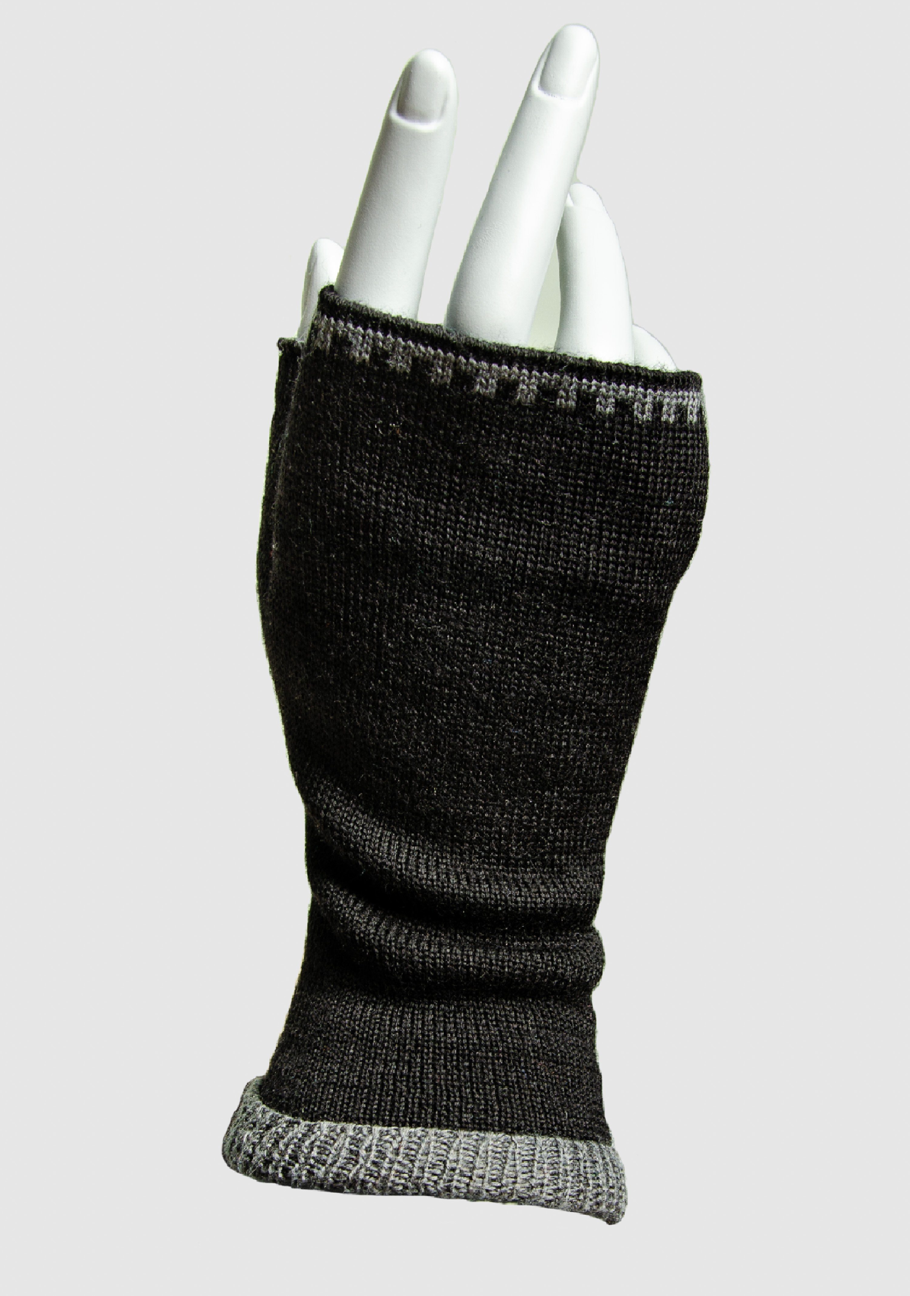 LANARTO slow fashion Strickhandschuhe schwarz schönen Merino mit Farben Handwärmer in Daumen