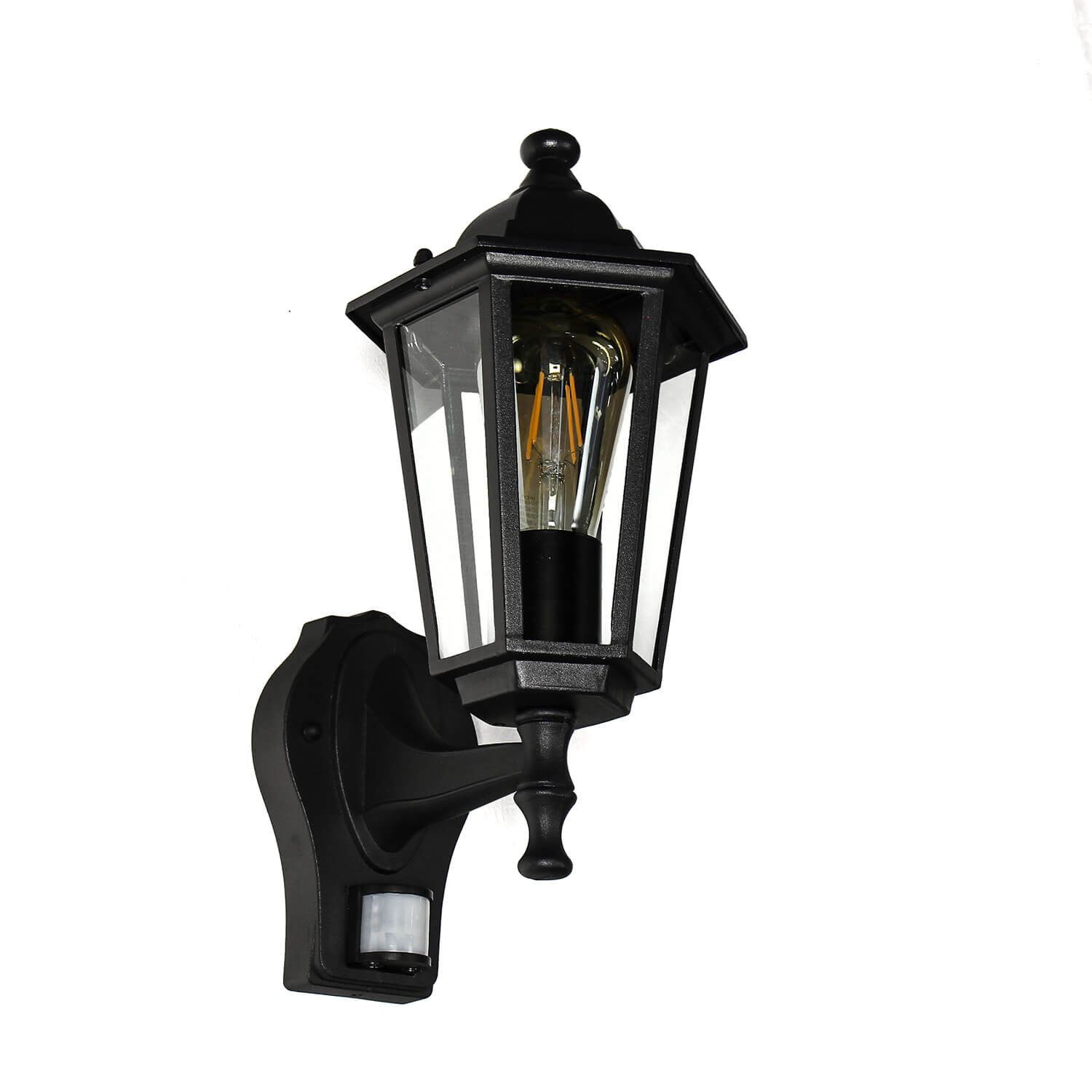 Licht-Erlebnisse Außen-Wandleuchte PARIS, ohne Leuchtmittel, Wandlampe mit Bewegungsmelder Rustikal Schwarz Balkon Außenleuchte
