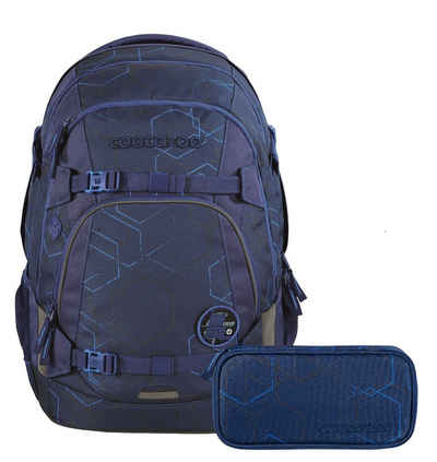 coocazoo Schulranzen Schulrucksack-Set MATE Blue Motion 2-teilig (Rucksack, Mäppchen), ergonomisch, reflektiert, Körpergröße: 135 - 180 cm