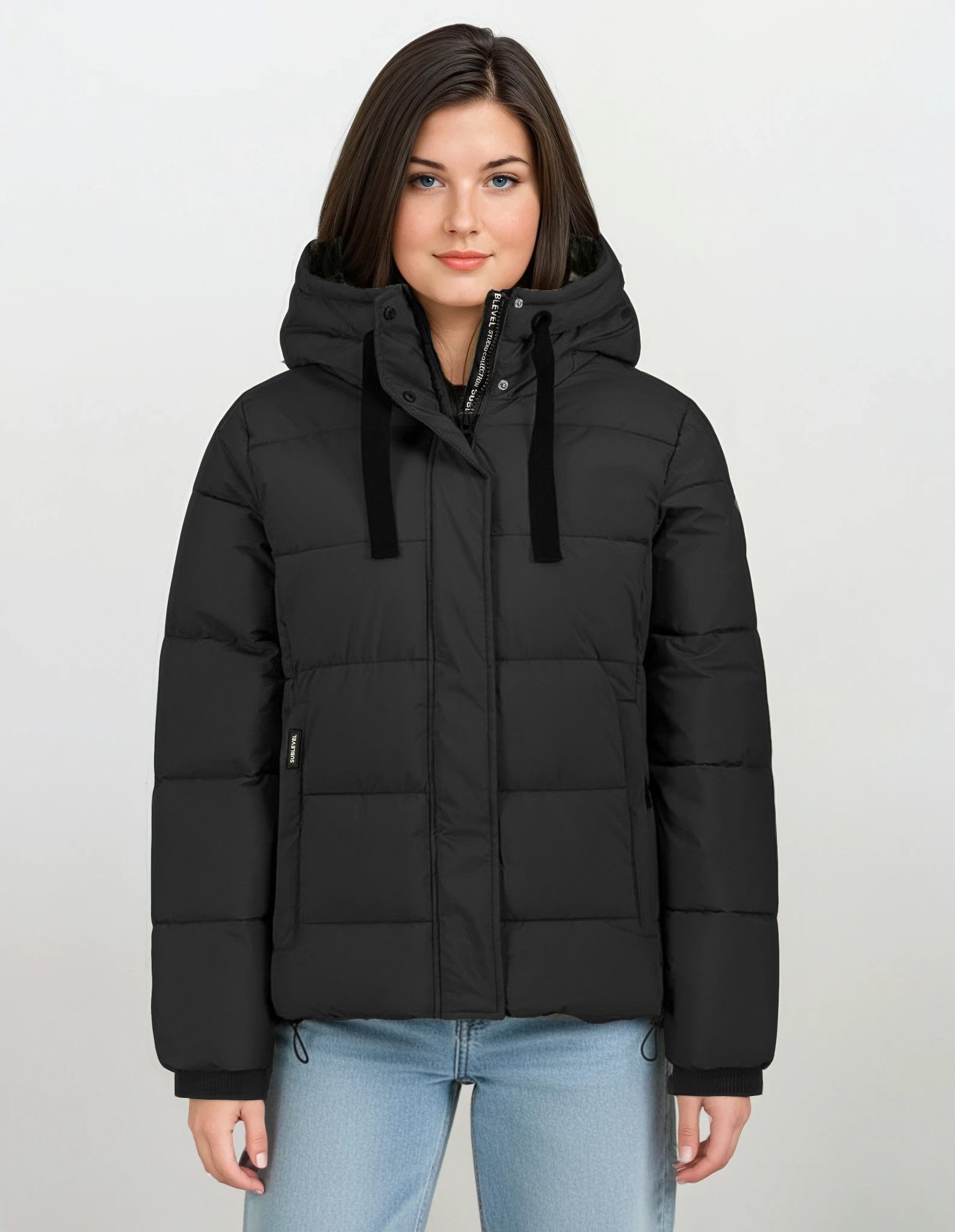 SUBLEVEL Steppjacke Damen mit Kapuze gefütterte Winter Jacke