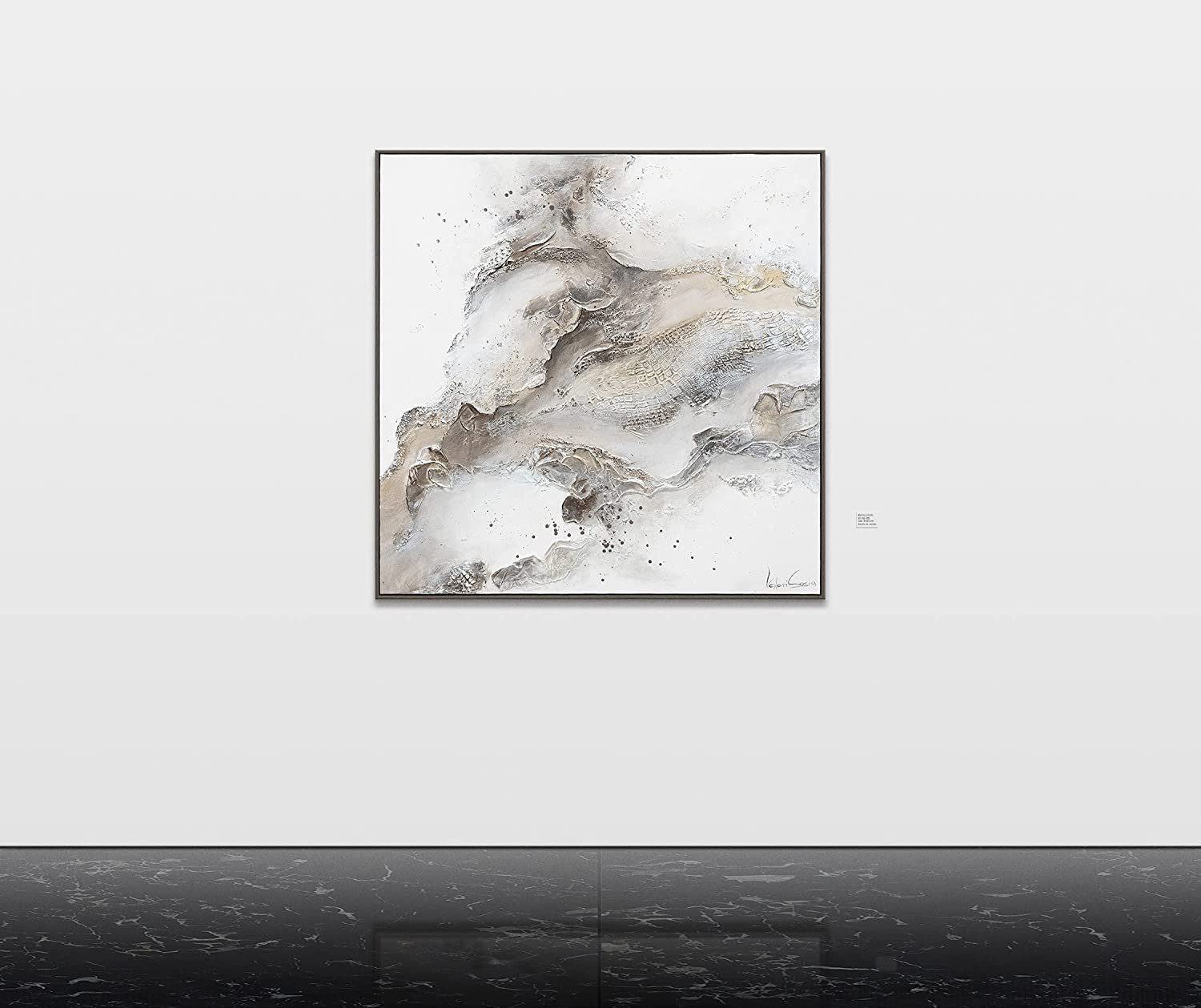 Handgemalt Leinwand YS-Art Abstraktes Quadratisches Bild Erschaffung, mit Rahmen Gemälde