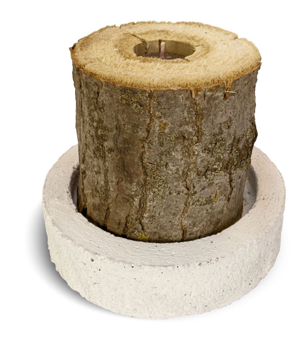 INNA-Glas Outdoorkerze MATTHILDA im Baumstamm, Betonuntersetzer, 12cm, Ø12cm, 2h