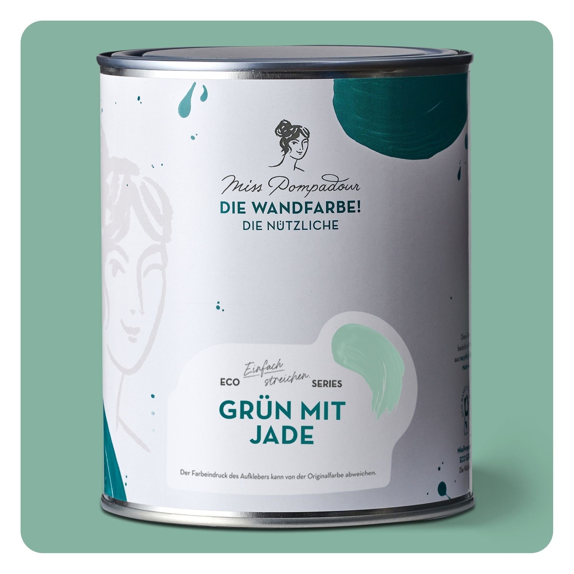 MissPompadour Wandfarbe Grün mit Jade - abwaschbare Wandfarbe mit hoher Deckkraft 1 L, scheuerbeständig und wasserbasiert