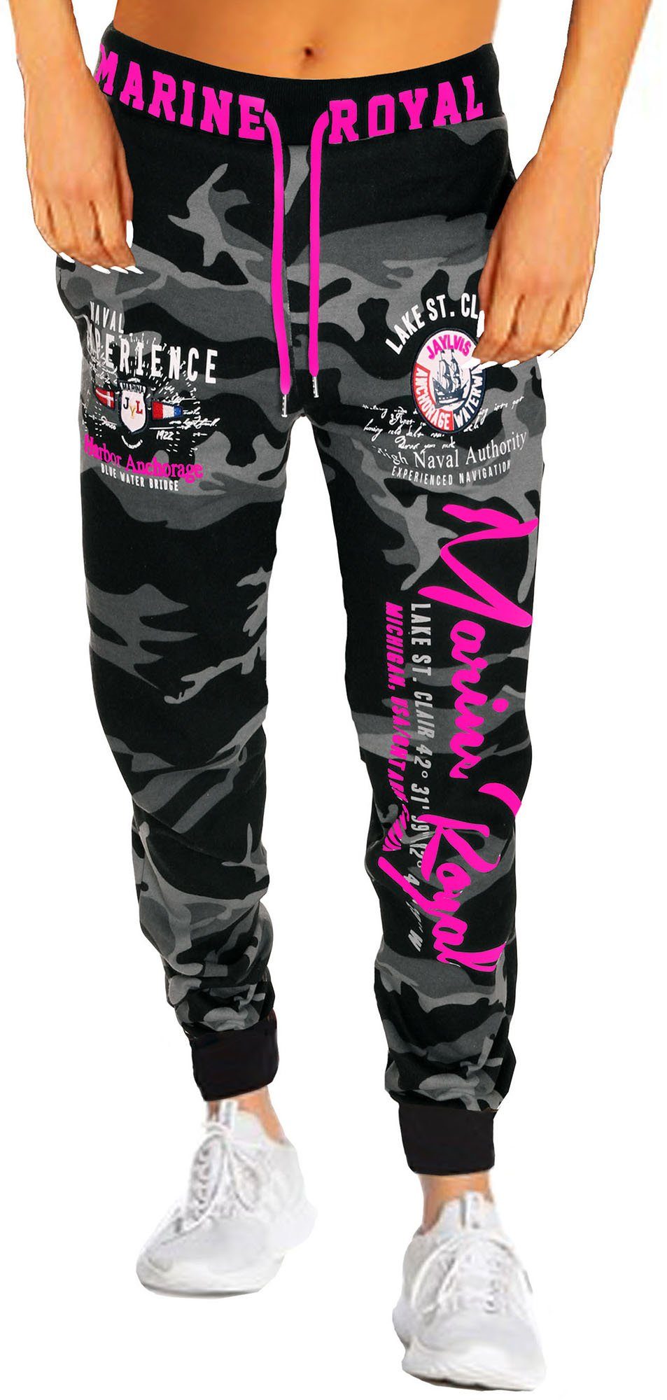 Camouflage/Dunkel-Pink Jaylvis Fitness Jogginghose Fitnesshose Trainingshose Damen Jogger Sporthose Sport H.512