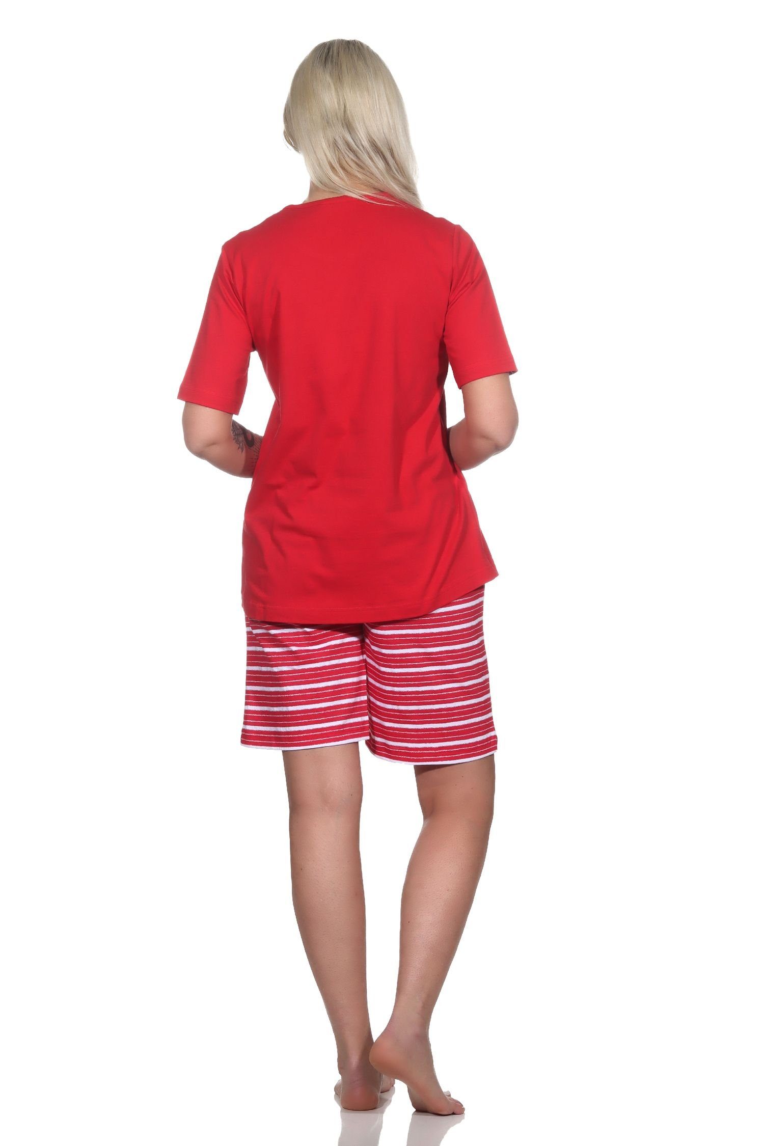 Leuchtturm Pyjama Motiv Damen Normann kurzarm Shorty Schlafanzug Maritimer als rot mit