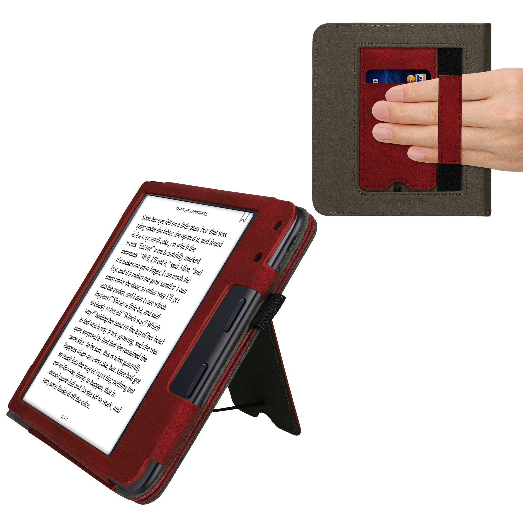 kwmobile E-Reader-Hülle Schutzhülle für Kobo Kobo Libra Colour / Tolino Vision Color, Handschlaufe - Cover Herz Brush Design