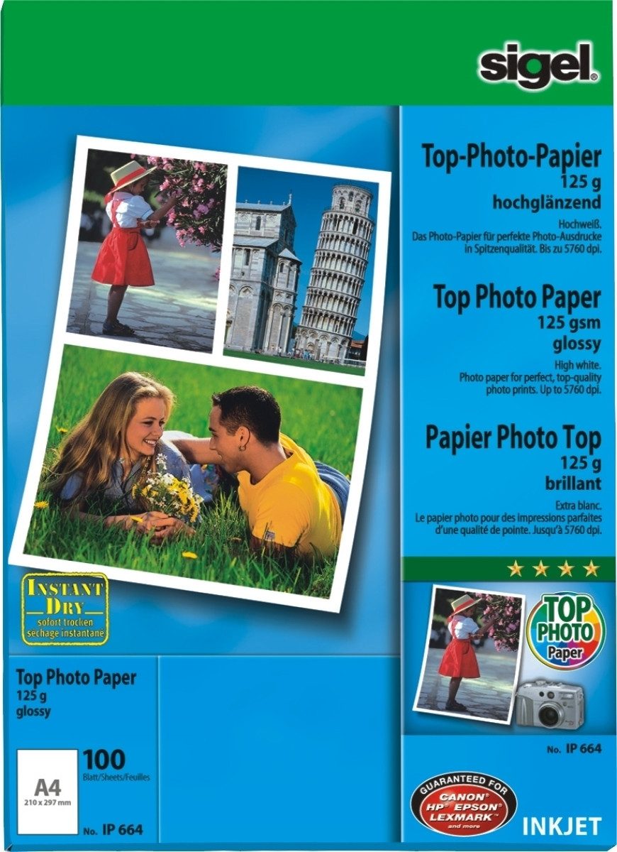 Sigel Fotopapier Fotopapier A4 125g/qm glossy hochweiß VE=100 Blatt