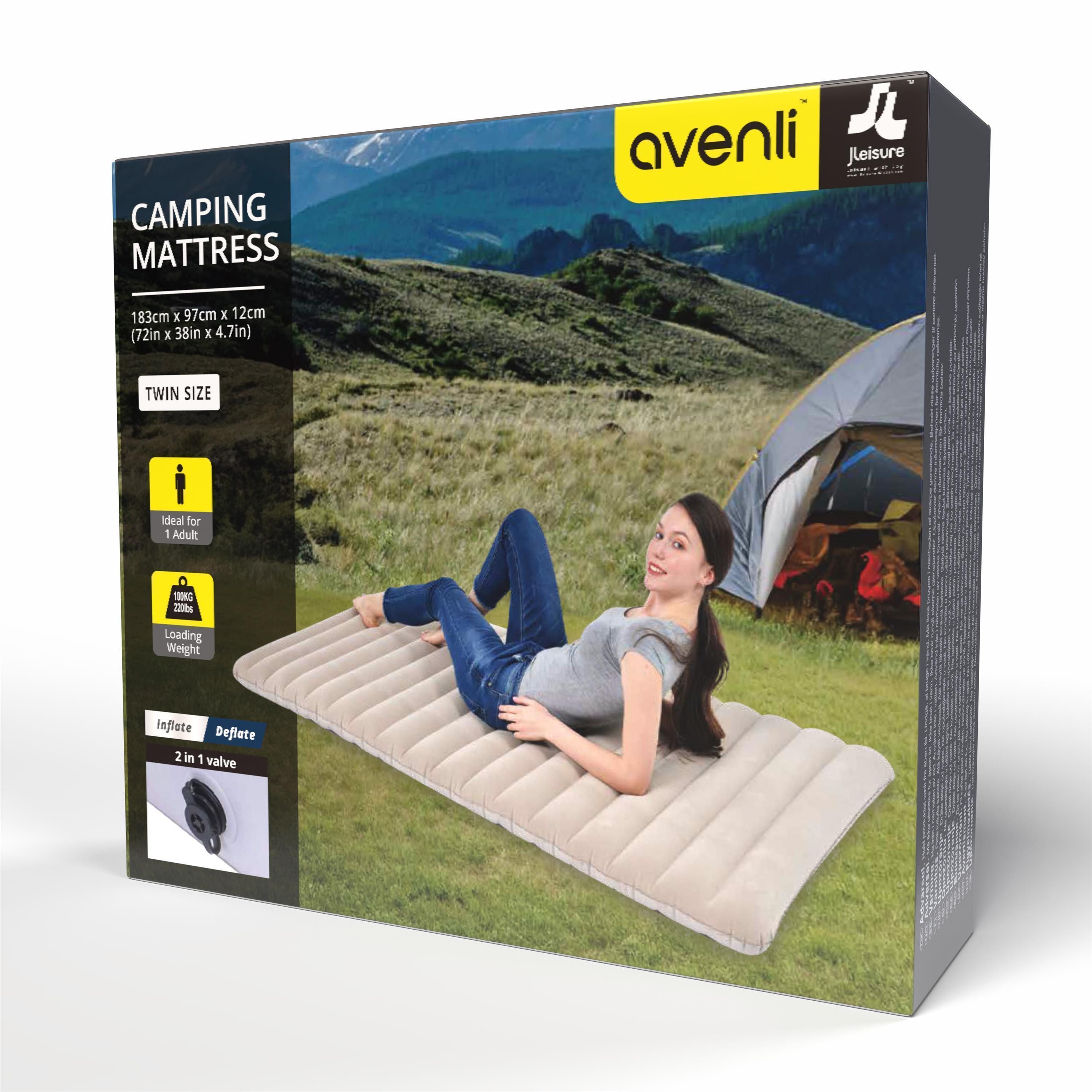 Avenli Luftmatratze Luftbett Camping für 1 Person grau 183x97x12cm Twin-Size, (aufblasbar Ideal als Reisebett oder Isomatte, 1-St., für Indoor und Outdoor mit beflockter Oberfläche), Campingmatratze ohne Pumpe