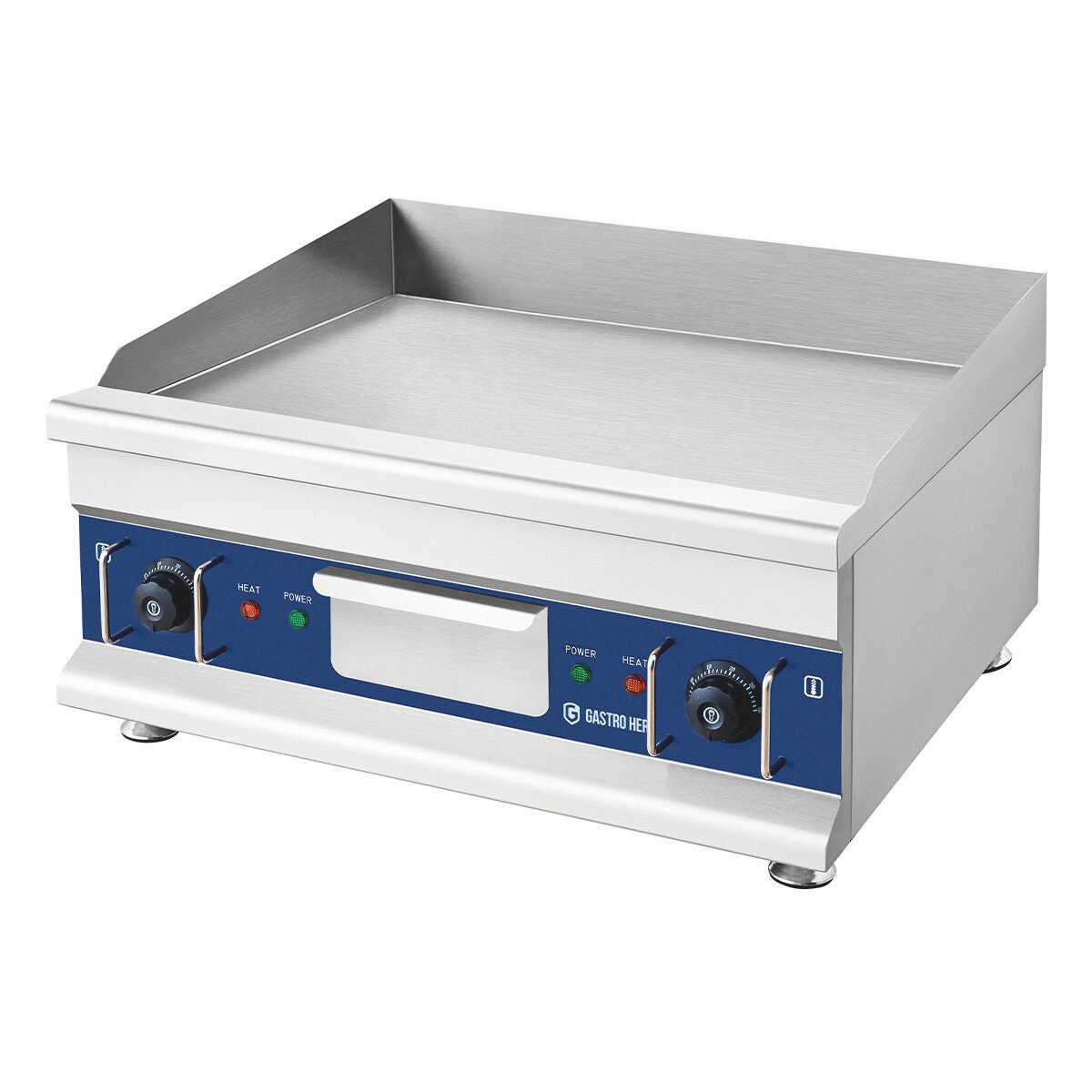 GastroHero Elektrogrill Elektro Grillplatte glatt 600 mm 5 kW Tischgerät Edelstahl, Fettfangrinne, Spritzschutz, frontseitige Bedienelemente – Bild 2 von 5