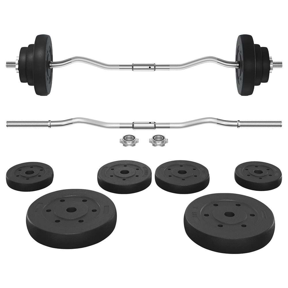 Yaheetech Langhantel Hantel 20/25/30 Kg, SZ-Stange mit 6 Scheiben für Krafttraining