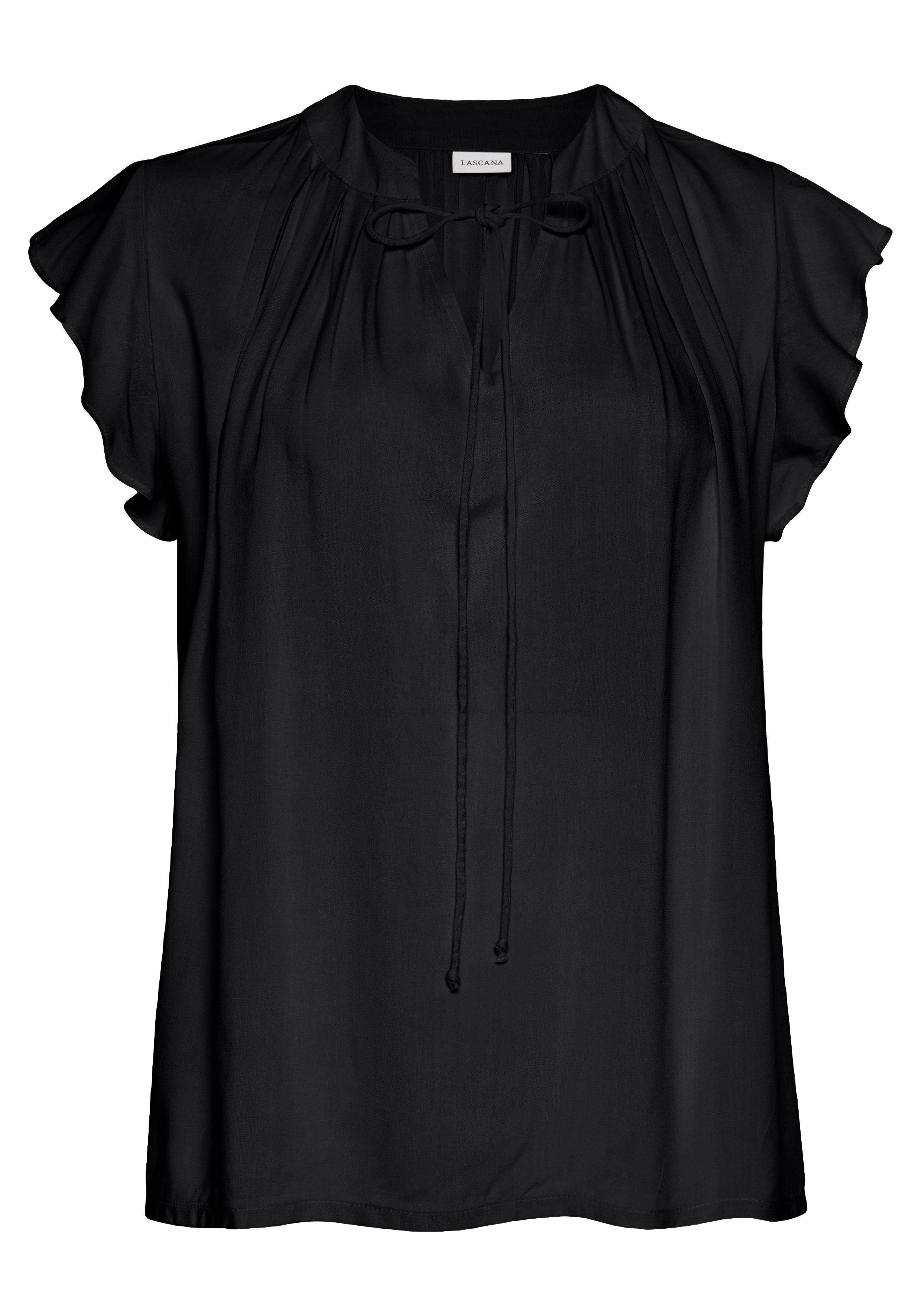 LASCANA Schlupfbluse mit kurzen Rüschenärmeln elegante Kurzarmbluse, Blusenshirt, lockere Passform, festlich – Bild 2 von 5
