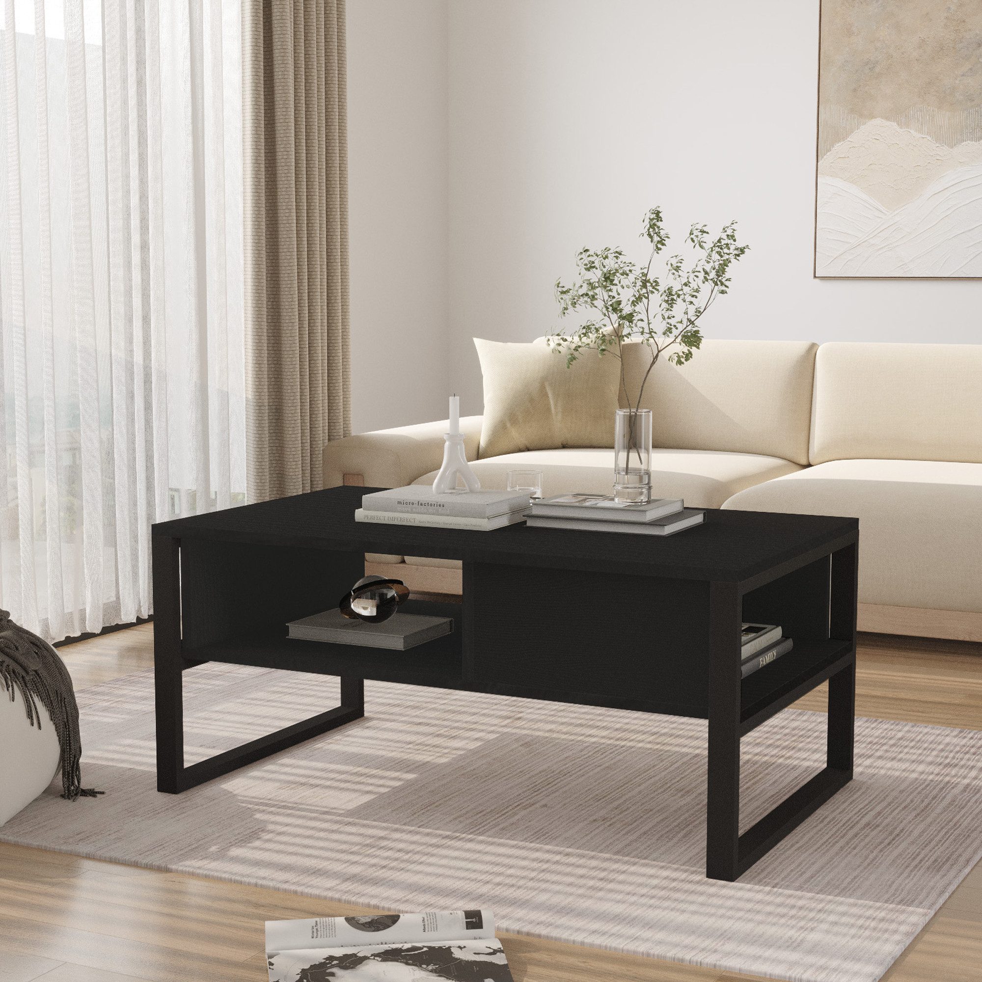 en.casa Couchtisch, »Laukaa« rechteckig Metallgestell 100 x 60 x 45 cm Schwarz