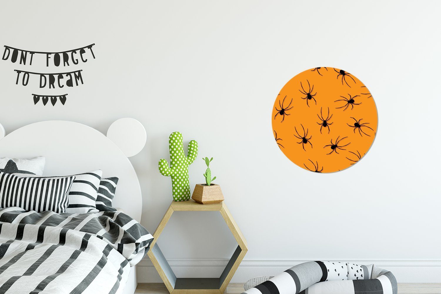 St), Halloween-Muster Tapetenkreis auf Tapetenaufkleber, mit MuchoWow Rund, Spinnen Hintergrund Kinderzimmer, für schwarzen Wandsticker Wohnzimmer orangefarbenem (1