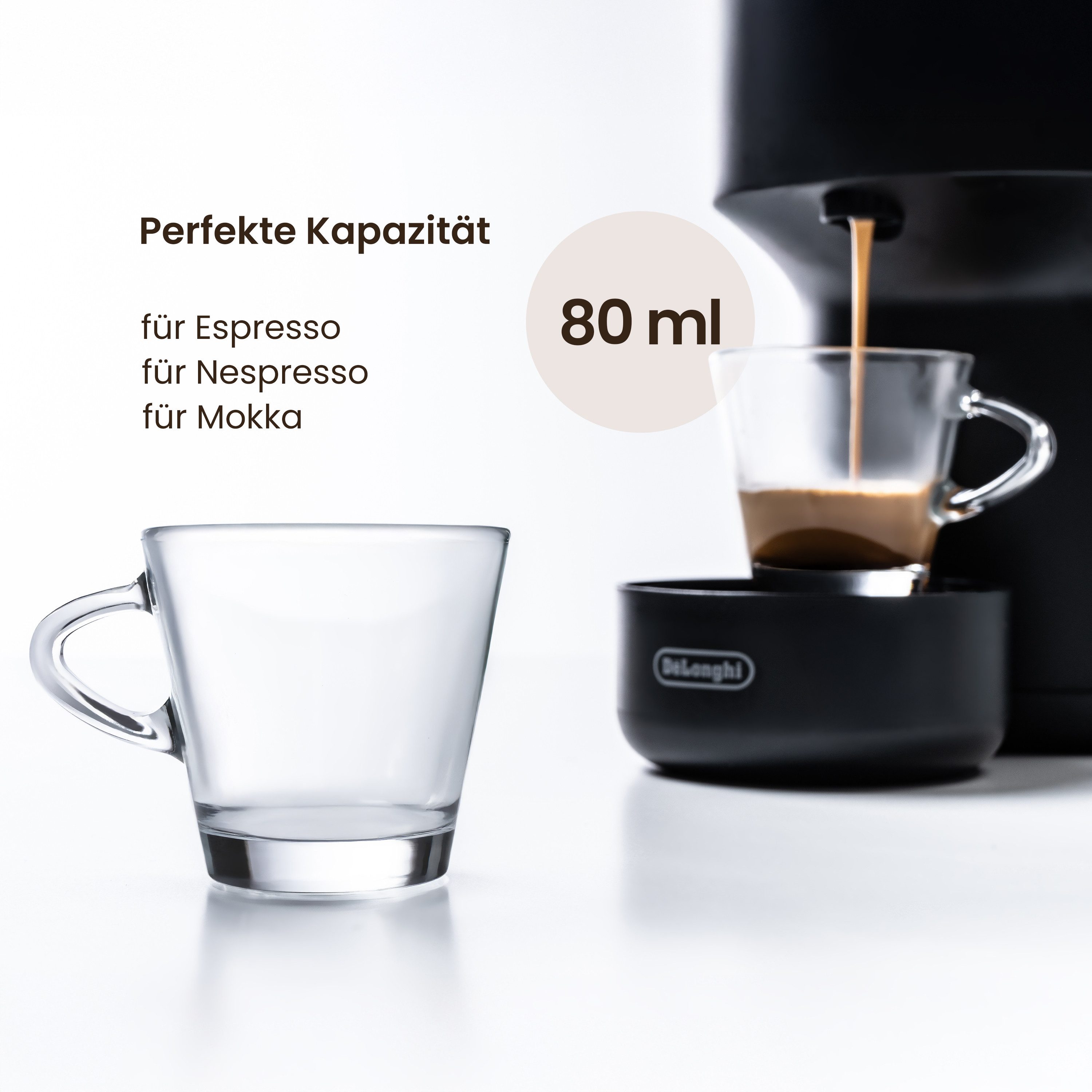 KONZEPT Espressoglas Espressotassen Set 80 ml, 6/12-er Set, Espressogläser, 6-tlg., Espresso Tassen aus Glas mit Henkel