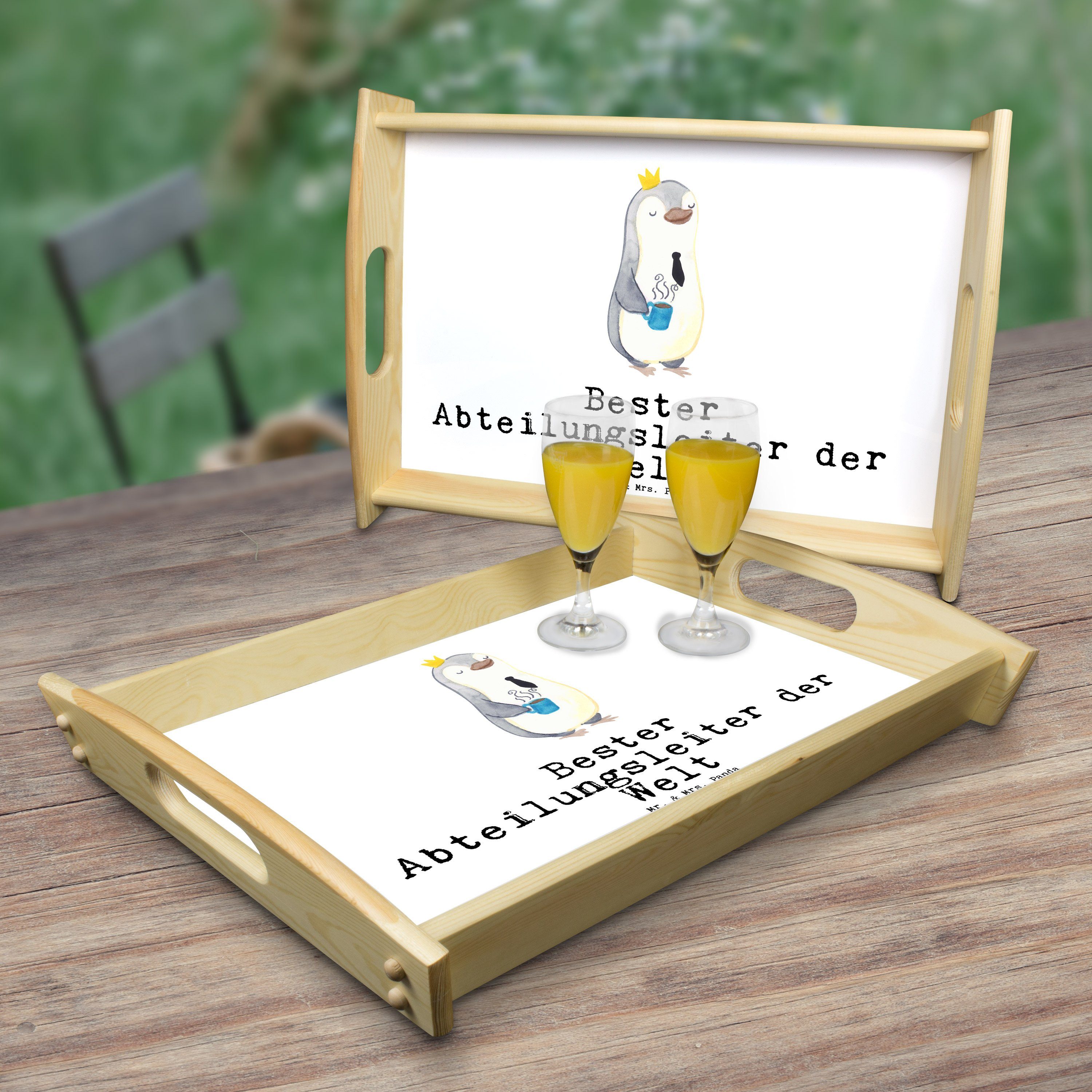 Weiß Panda Tablett Echtholz - - der Geburtsta, Mrs. Mr. & lasiert, Welt Bester Pinguin (1-tlg) Geschenk, Abteilungsleiter