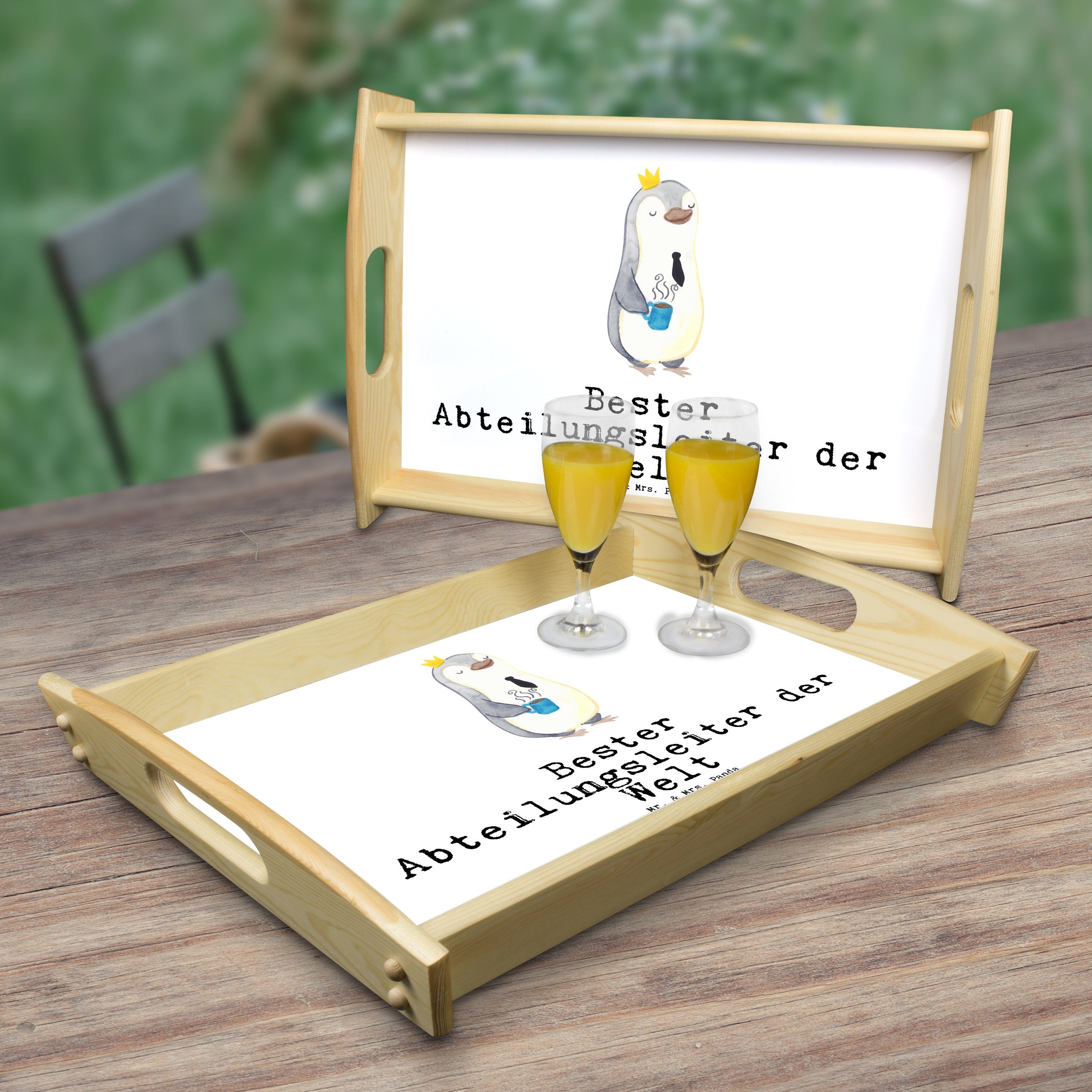 Pinguin & Weiß Welt Mr. Abteilungsleiter lasiert, Mrs. - Tablett Geschenk, Echtholz (1-tlg) Bester Panda - der Geburtsta,