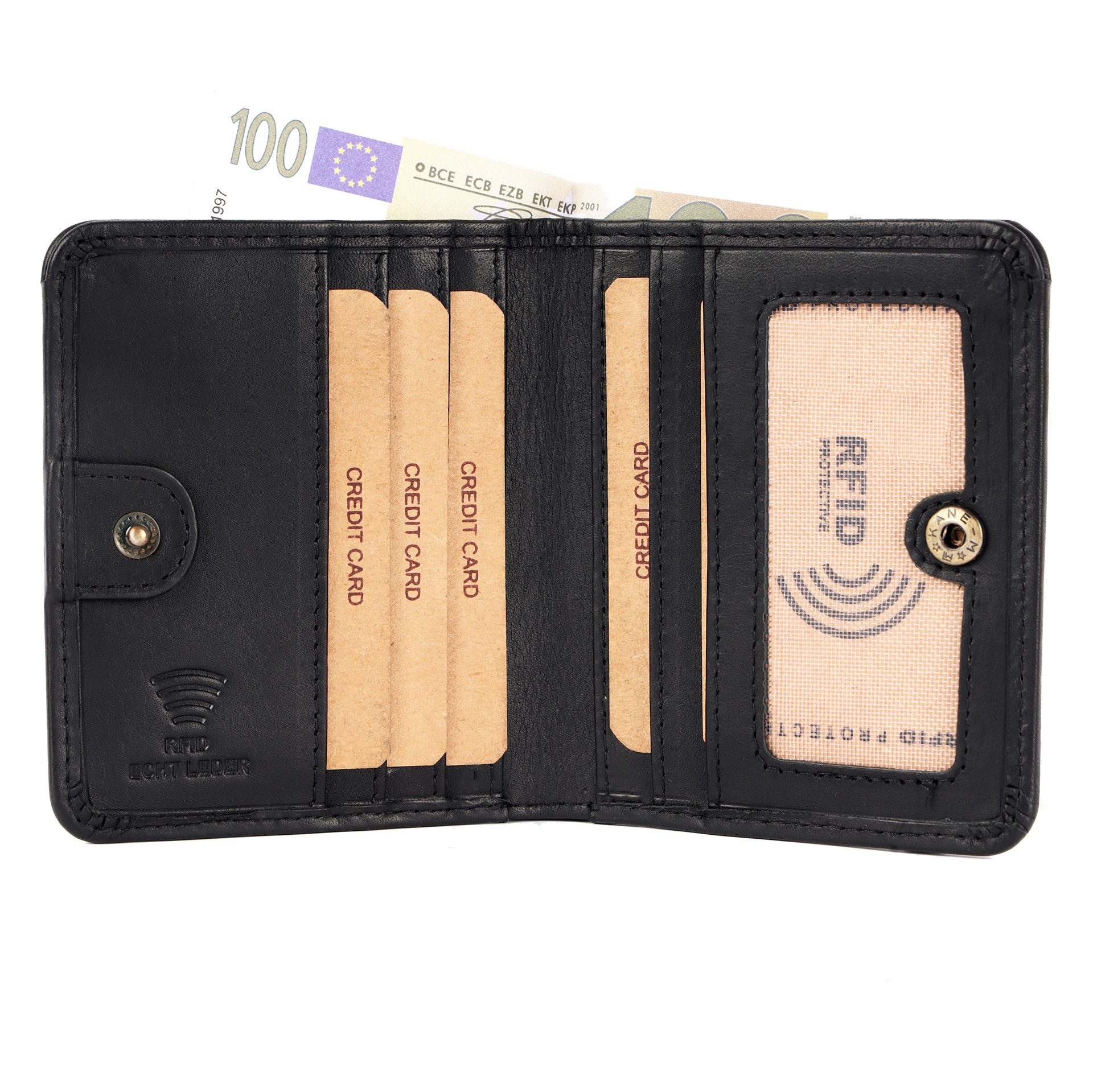 Benthill Geldbörse Klein Echtleder Damen Herren Mini Portemonnaie Minibörse RFID Slim, RFID-Schutz Kartenfächer Münzfach Reißverschlussfach