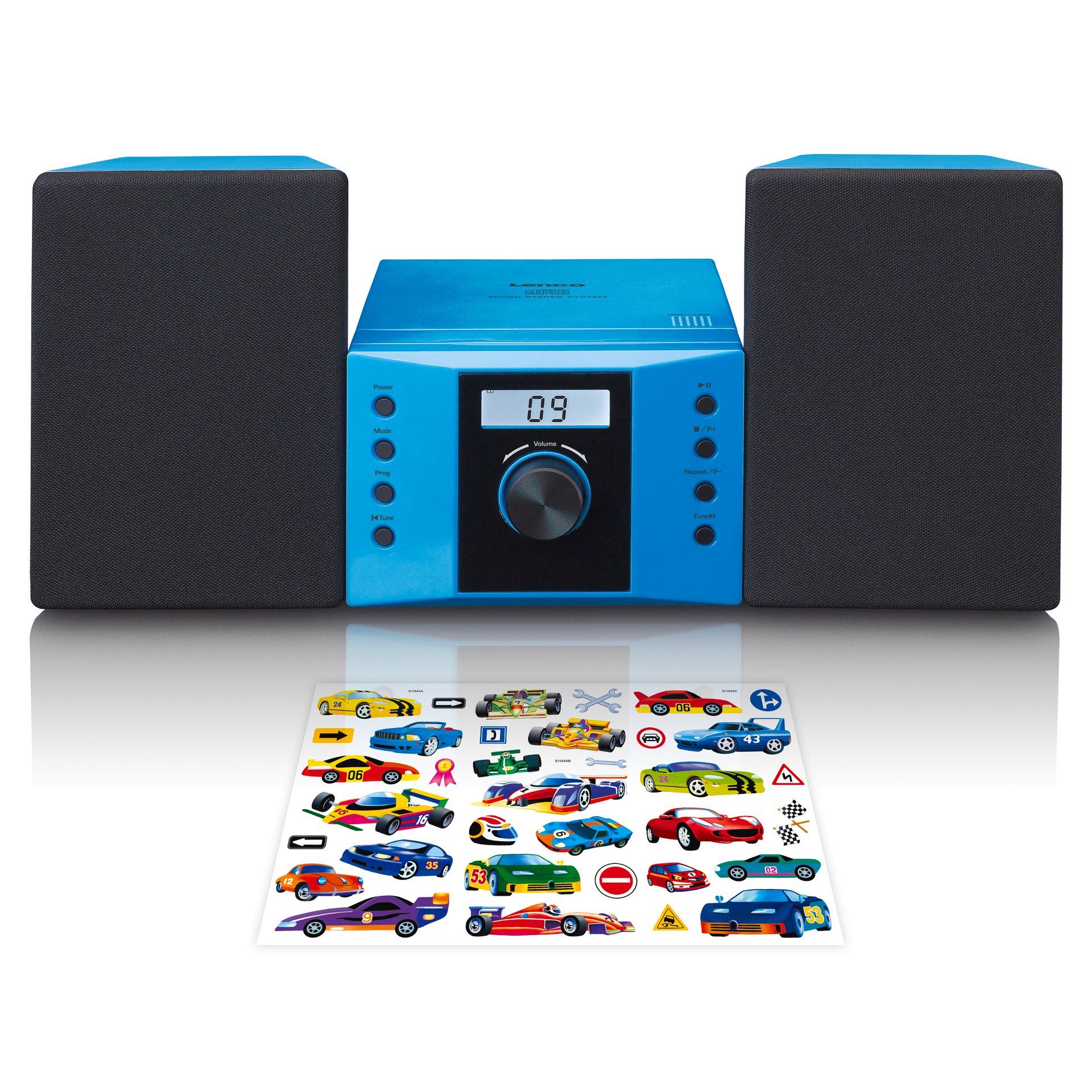 Micro (FM-Tuner) Sticker Set AUX-IN, radio, FM CD, Blau Stereoanlage Lenco mit