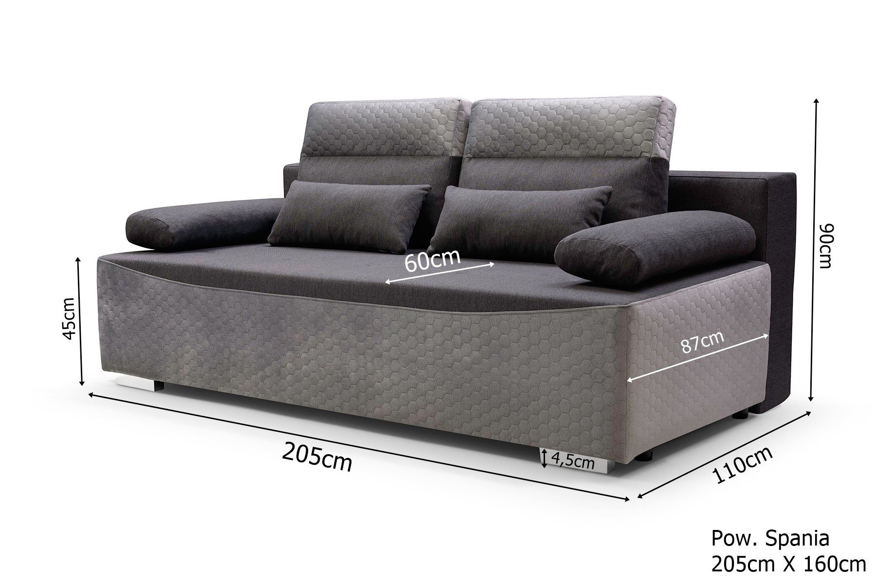 Schlaffunktion Siblo Modernes Zweisitzer Schwarz Costanza Sofa 2-Sitzer mit