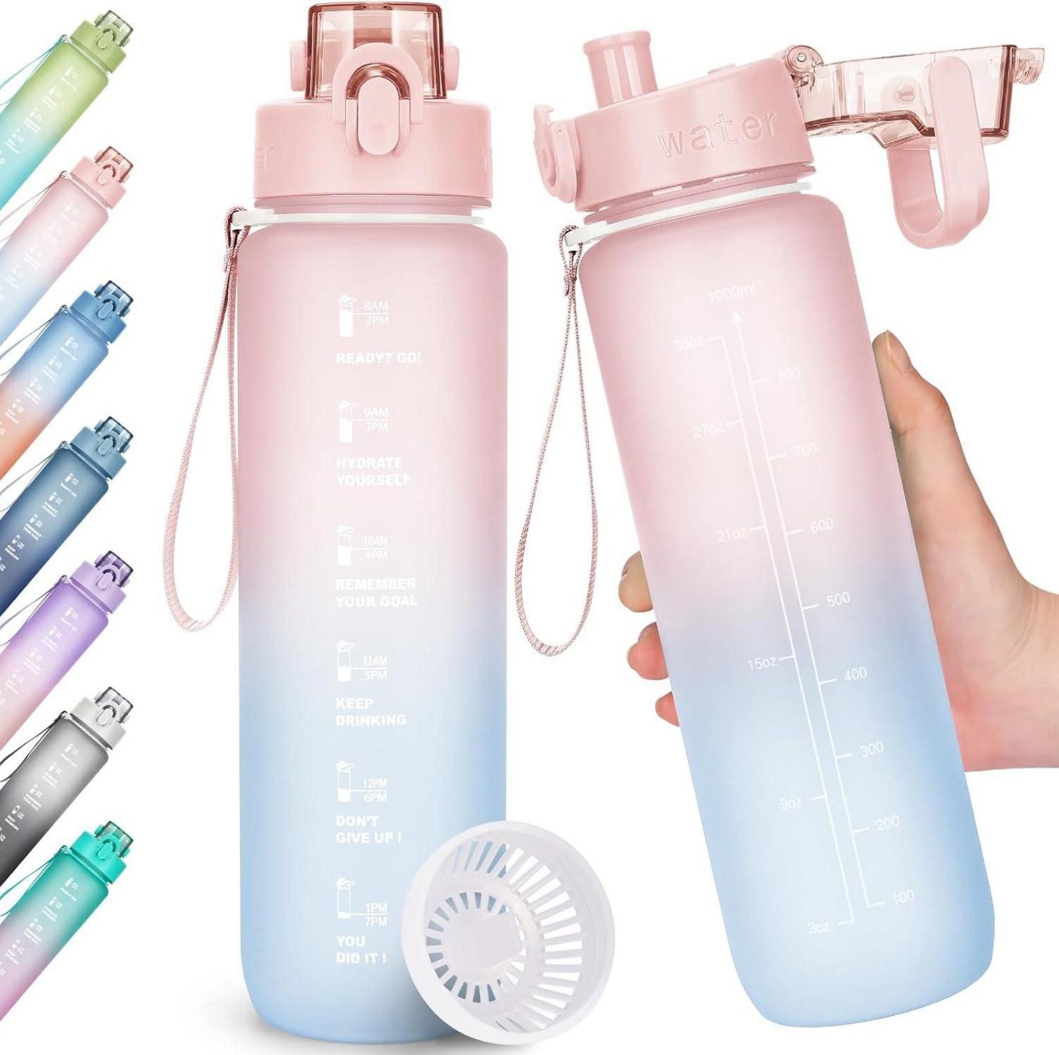 Trinklernbecher Trinkflasche 1l BPA-frei Sport Auslaufsicher mit Zeitmarkierung