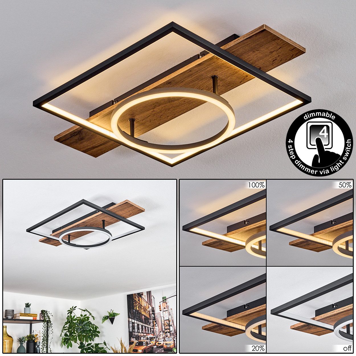 hofstein Deckenleuchte Deckenlampe aus Metall/MDF/Kunststoff in Schwarz/Hol günstig online kaufen