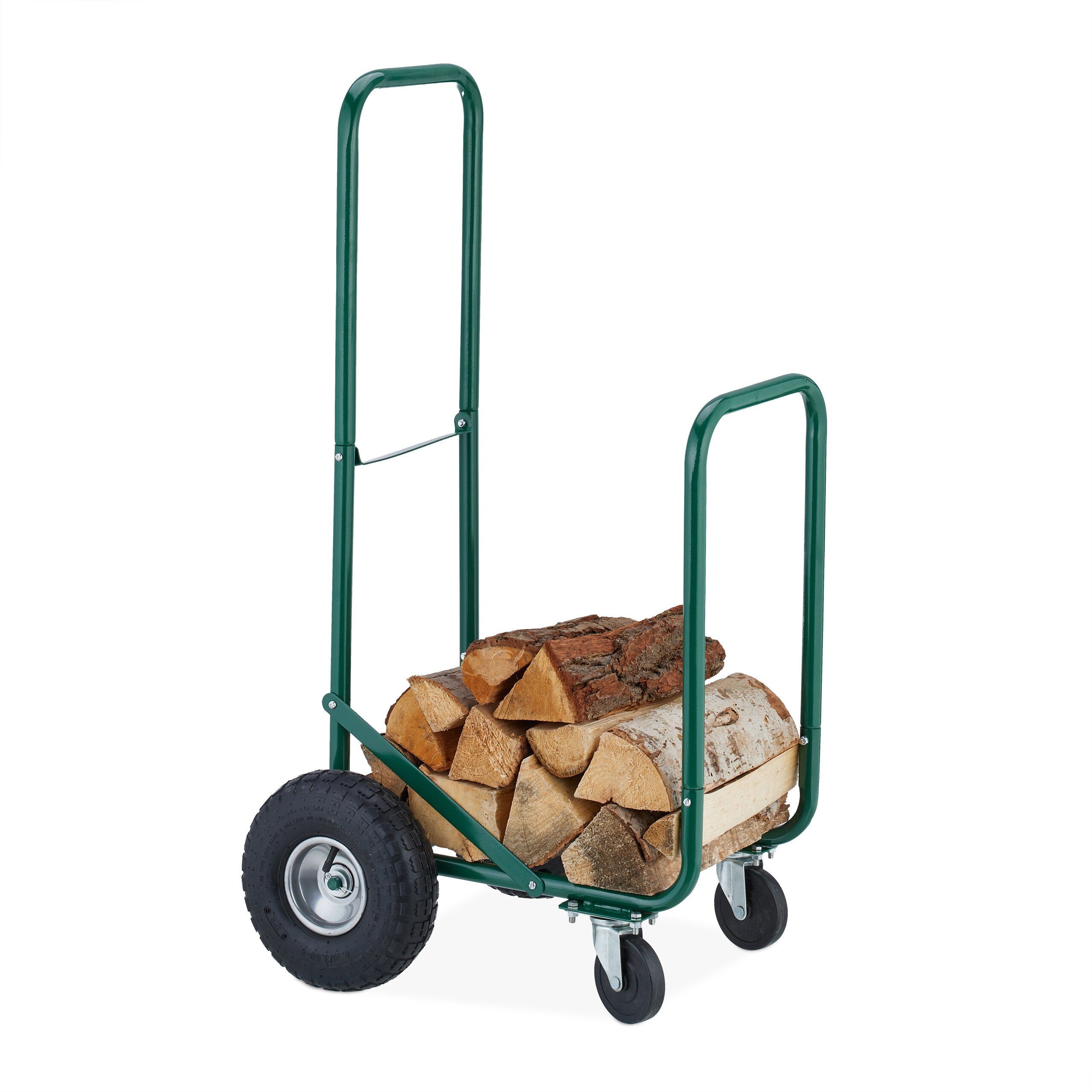 relaxdays Kaminholzregal Grüner Kaminholzwagen mit Luftreifen, BxTxH:52x56x108 cm