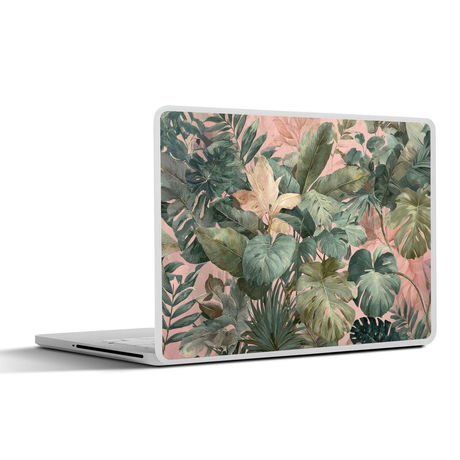 MuchoWow Laptop-Aufkleber Zusammensetzung der Blätter - Grün - Rosa, (1tlg), Laptop Folien Cover, Aufkleber, Sticker, Schutz vor Kratzern, 25x18 cm