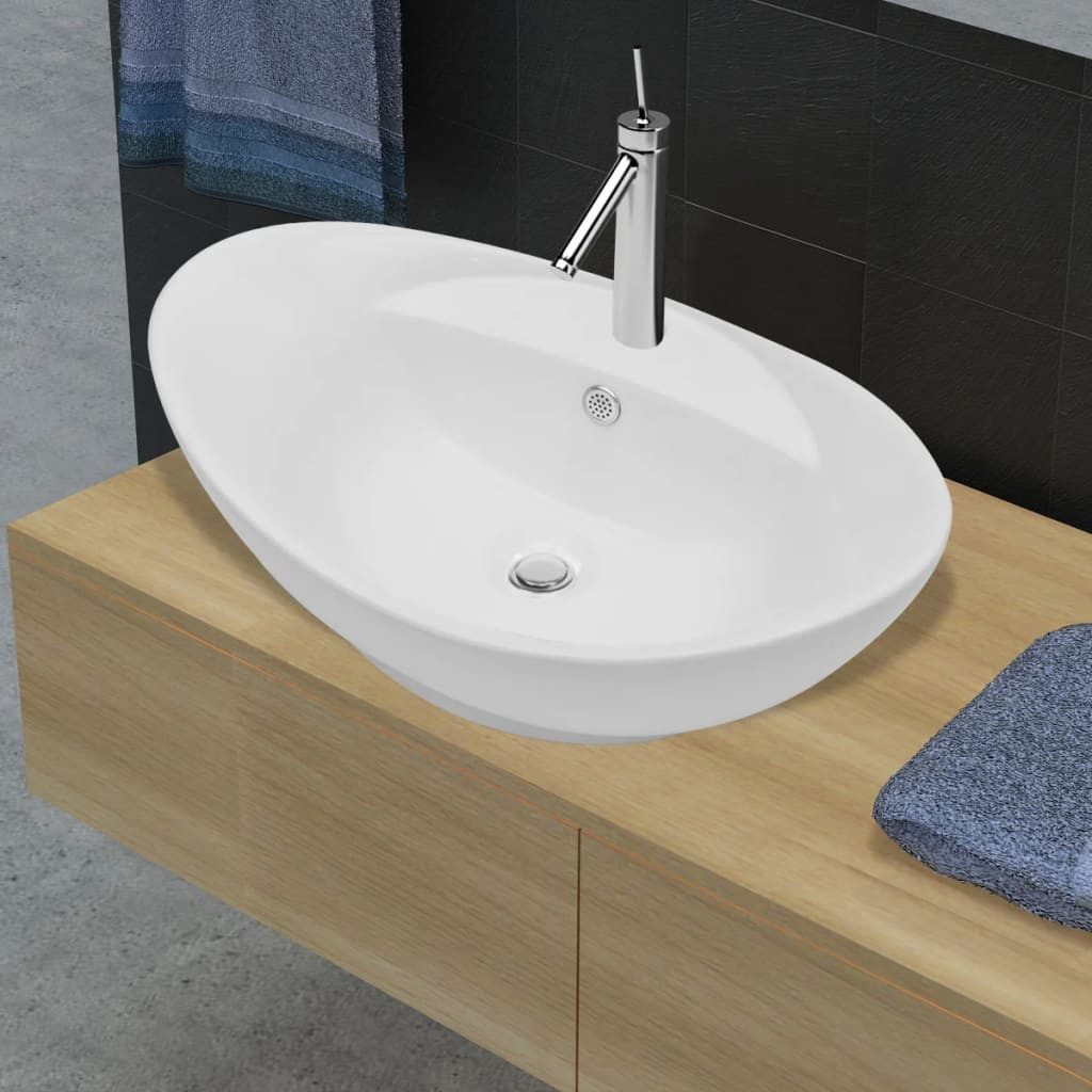DOTMALL Waschbecken Luxus-Keramikbecken Oval mit Überlauf günstig online kaufen