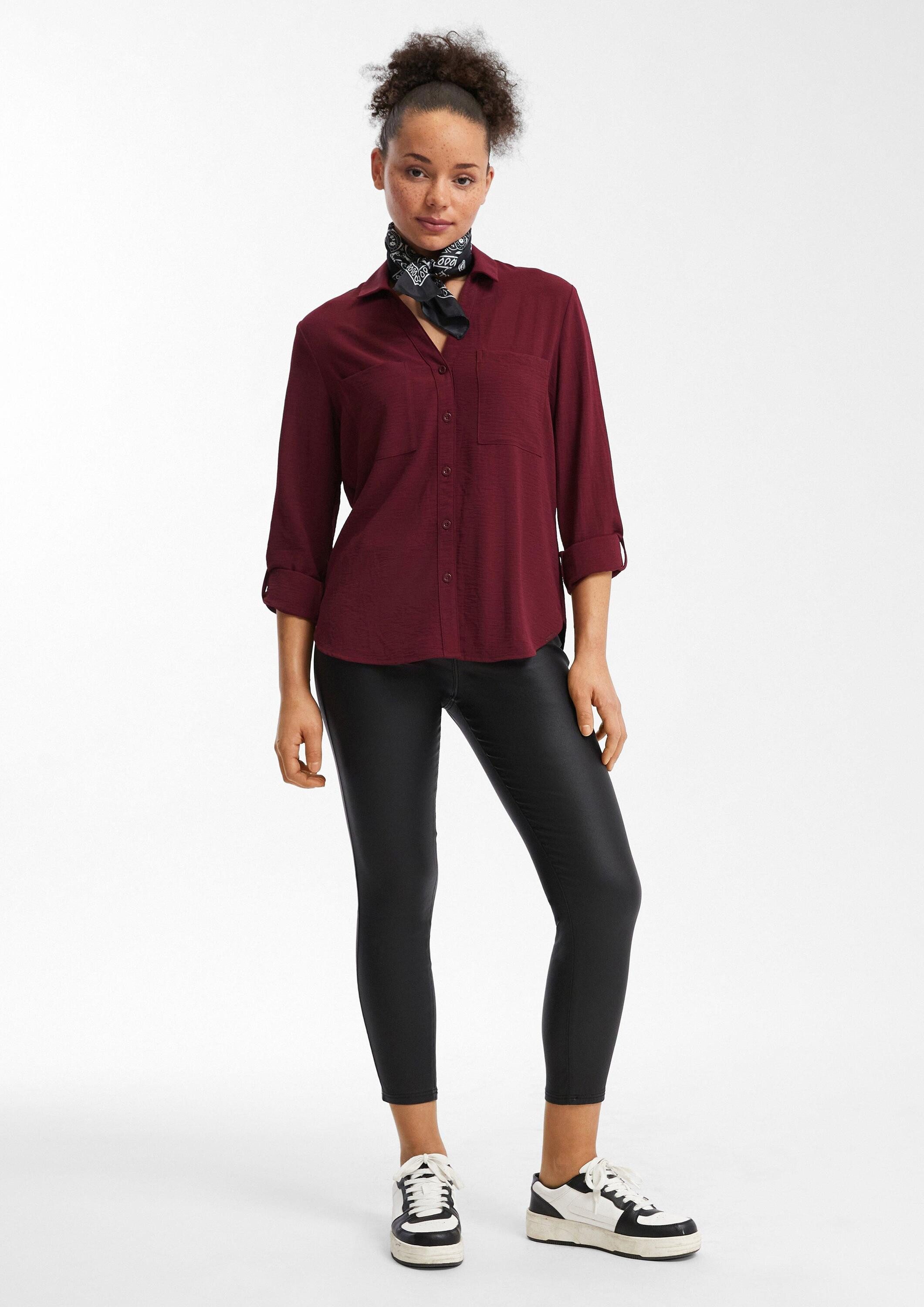 QS Langarmbluse Bluse Crêpebluse mit Turn-up-Ärmel