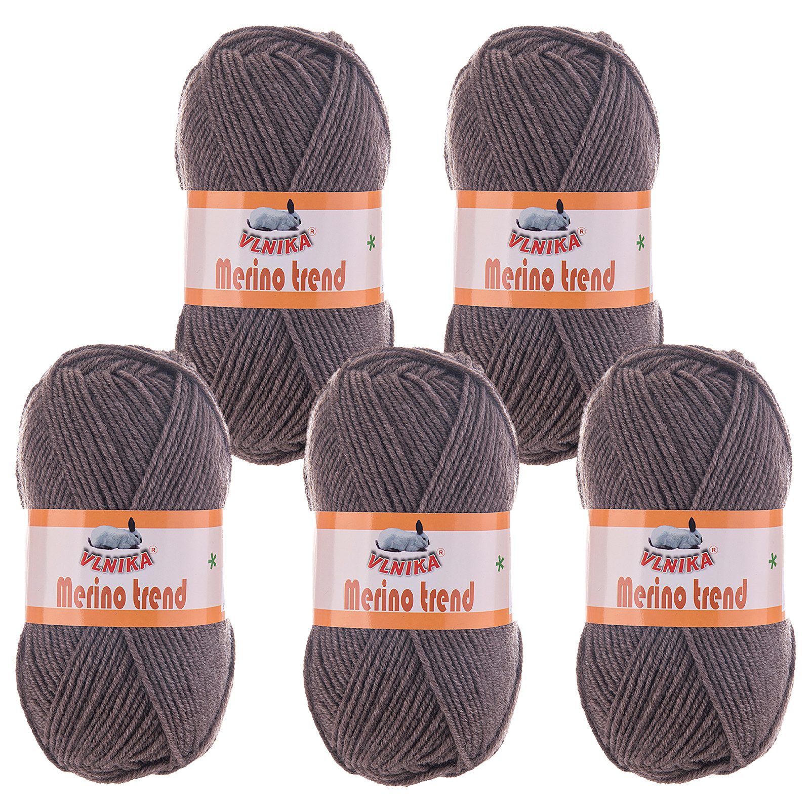 VLNIKA 5 x 100g Strickgarn Merino trend Häkelwolle, 200 m, 115 beigegrau
