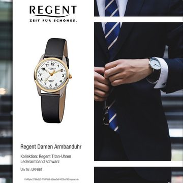Regent Quarzuhr Regent Damen-Armbanduhr schwarz Analog, (Analoguhr), Damen Armbanduhr rund, klein (ca. 26mm), Lederarmband