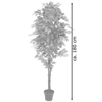 Kunstbaum Ficus Kunstpflanze Künstliche Pflanze mit Echtholz Kunstbaum 180 cm, Decovego