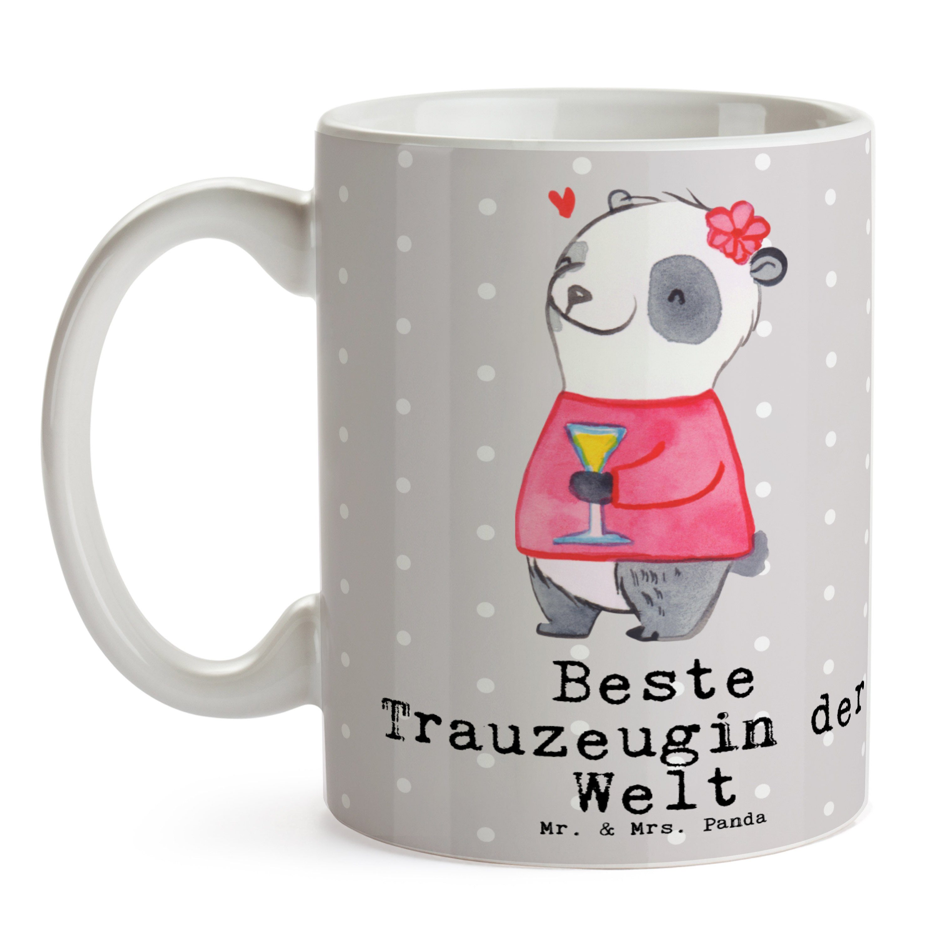 Panda & Welt - Pastell Grau Geburtstag, Trauzeugin - der Mrs. Beste Keramik Mr. Panda Geschenk, Tasse