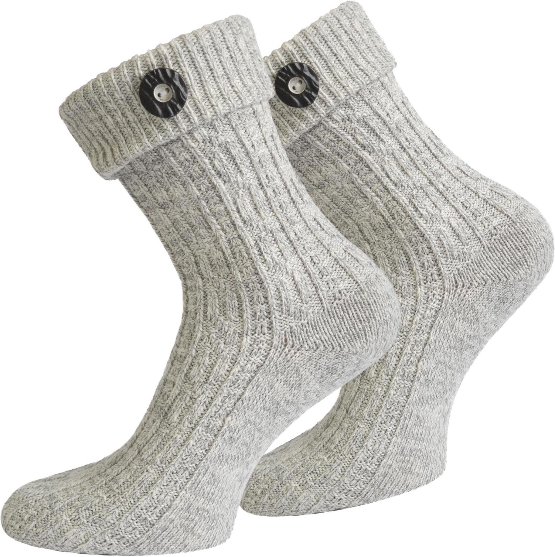 (1 normani Trachtensocken Traditionelles Trachtensocken Silbermelange mit Paar) Knopf Zopfmuster