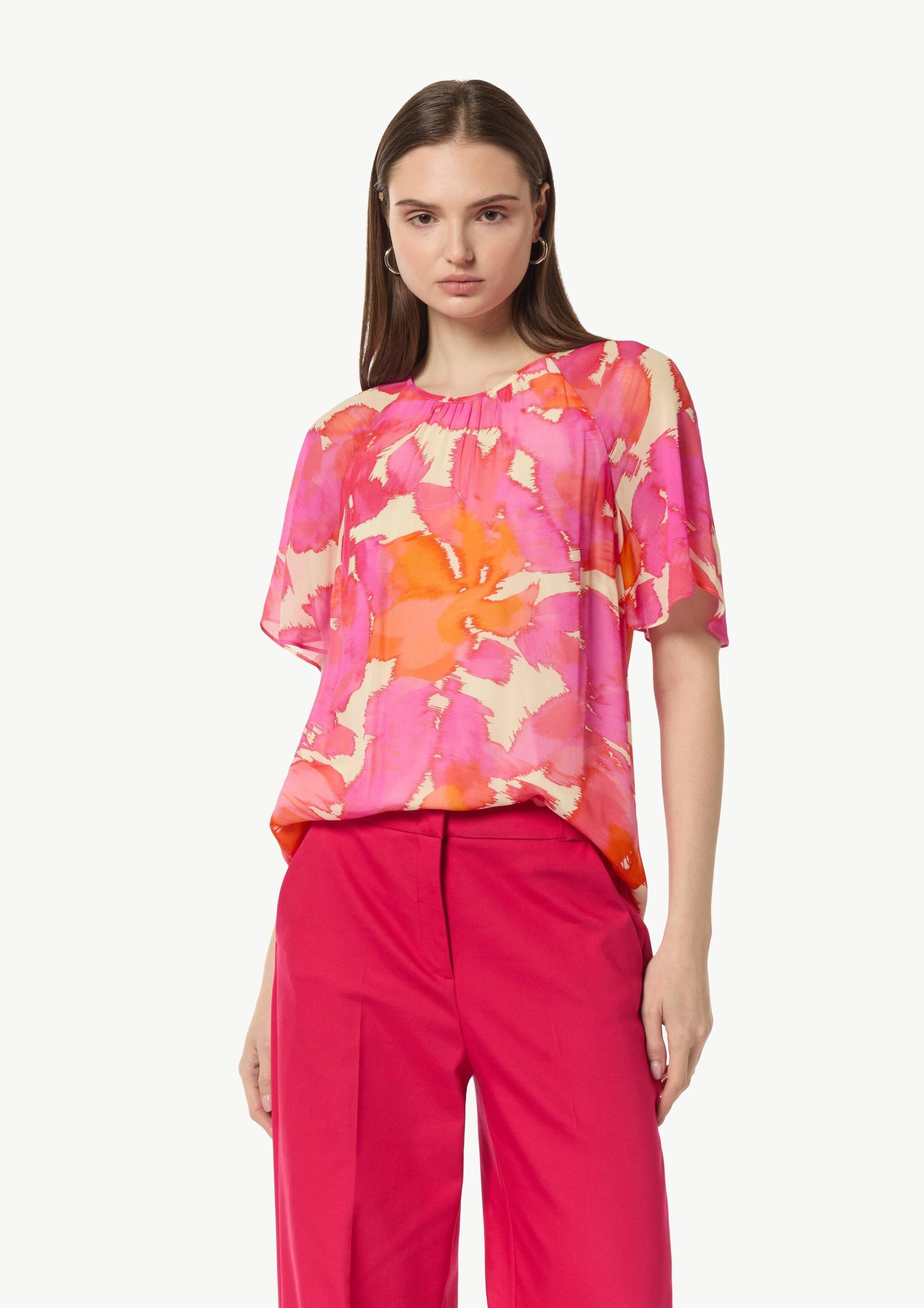 comma Kurzarmbluse Bluse Chiffon-Bluse mit blickdichtem Futter