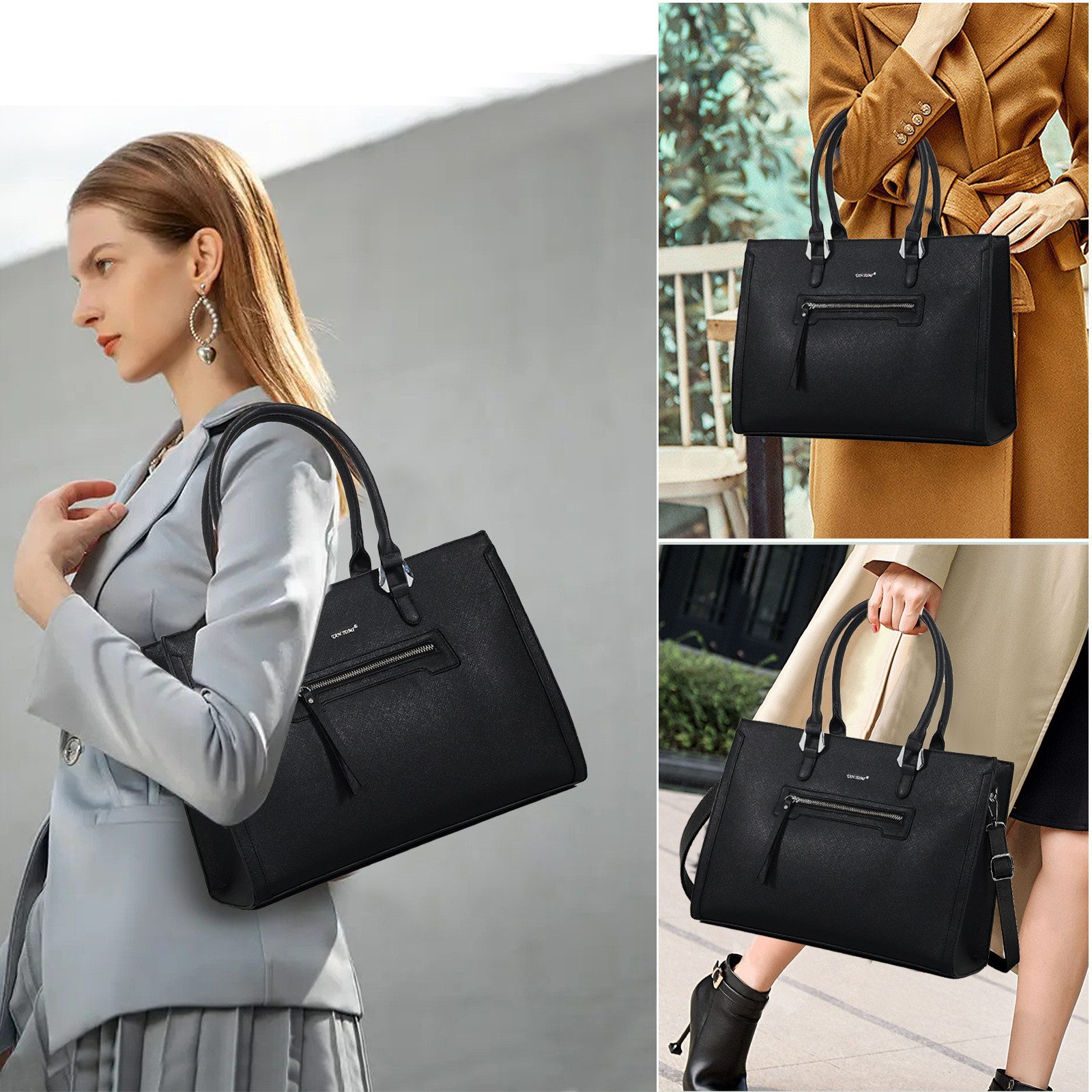 TAN.TOMI Businesstasche Damen Handtasche Große Business Schultertasche Arbeit Schule, Bürotasche Damen Umhängetasche mit 3 Fächern für Büro Schule