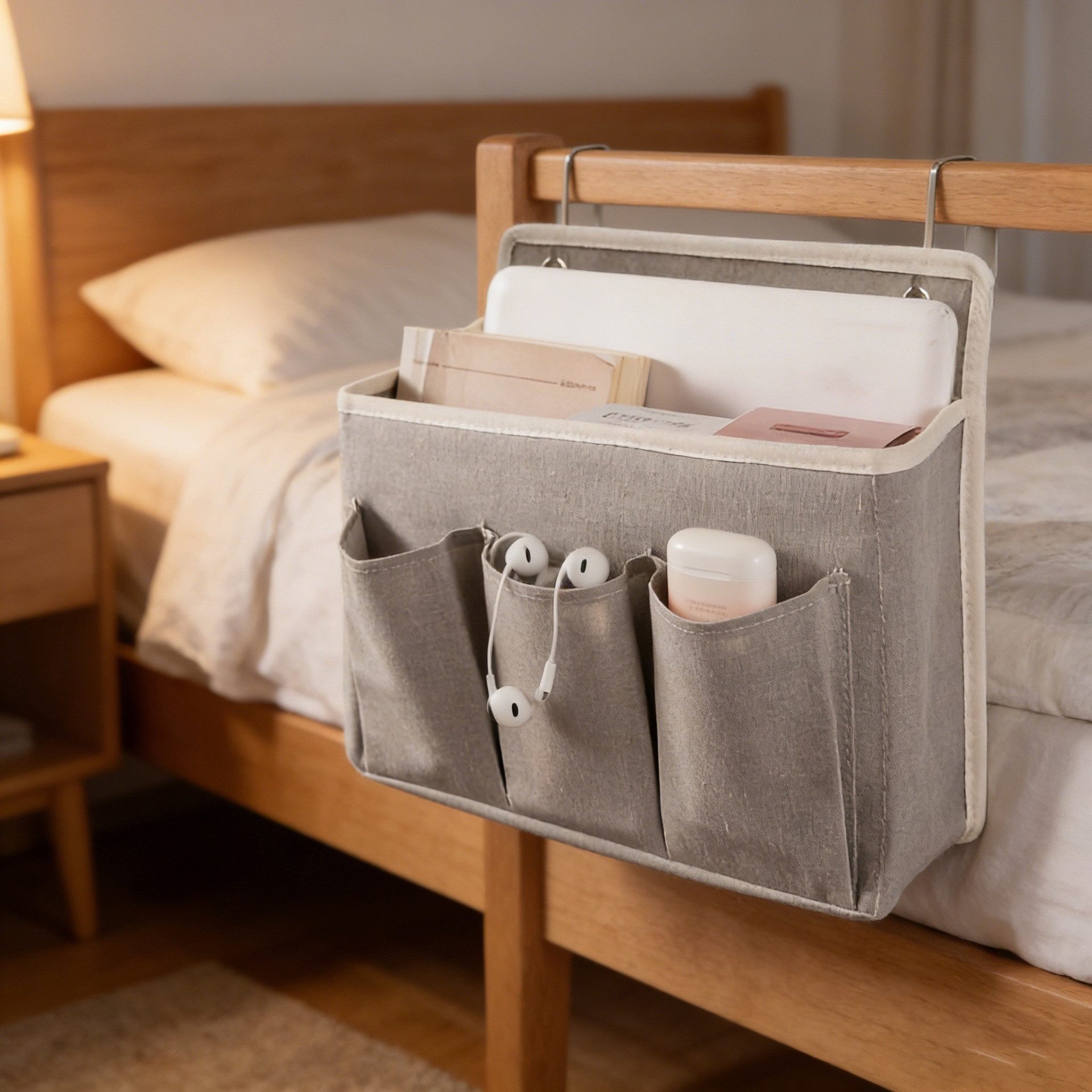 Diwzbyn Hängekorb Hängender Bettkopforganizer,Aufbewahrungsbox,über die Tür hängbar, ideal für Schlafzimmer, Küche und Büro,Praktische Betttasche – Bild 4 von 4