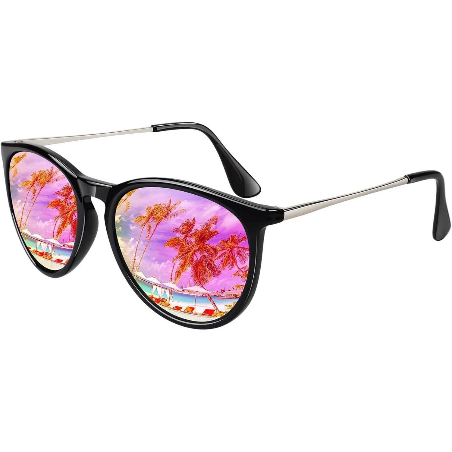 LuxusKollektion Retrosonnenbrille Sonnenbrille Damen 1 Glänzender Schwarz Rahmen Rosa-lila Linse