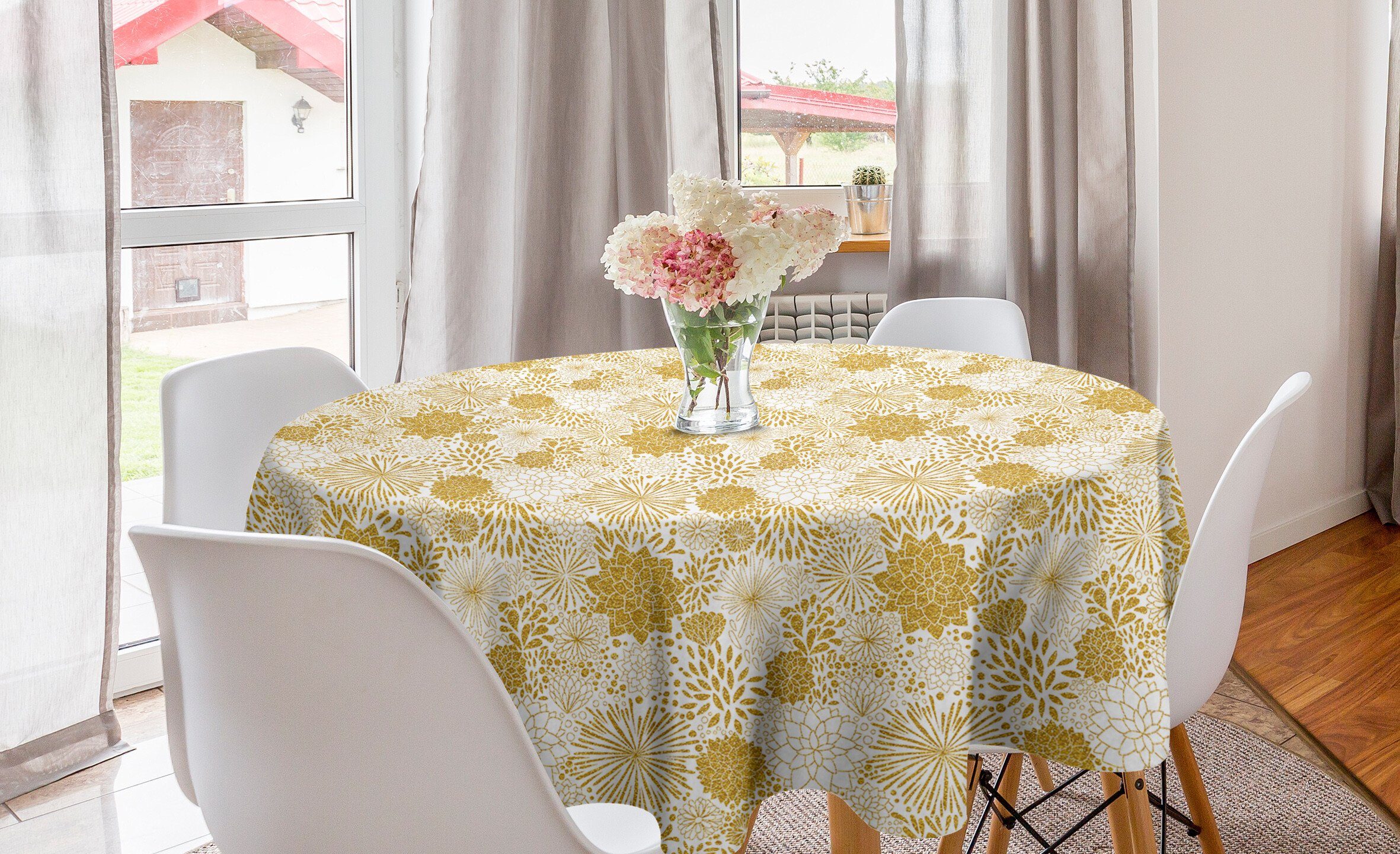 Abakuhaus Tischdecke Kreis Tischdecke Abdeckung für Esszimmer Küche Dekoration, Blumen Hand gezeichnete Punkte | Tischdecken